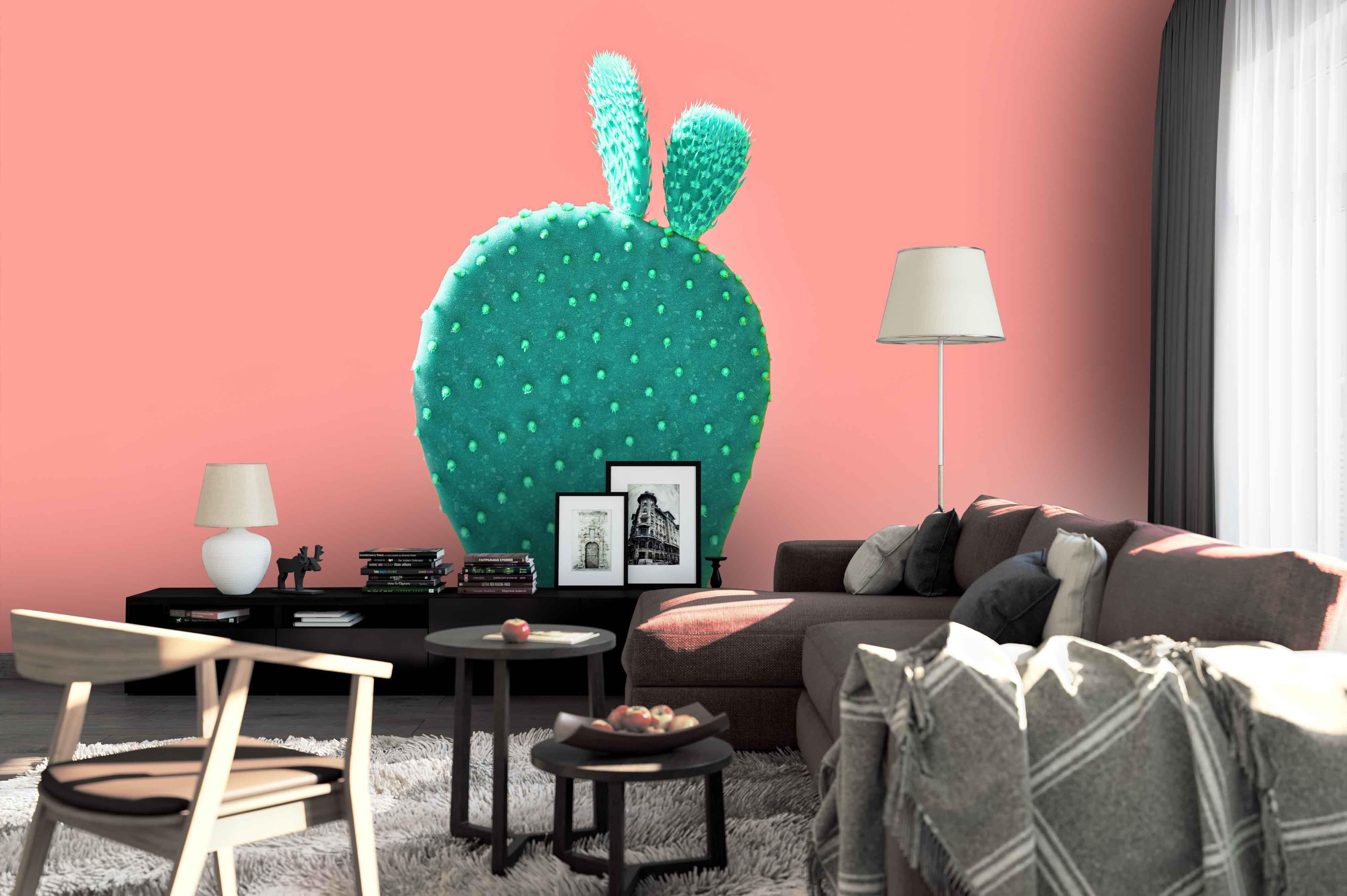 3D green cactus pink background wall mural wallpaper 67- Jess Art Decoration