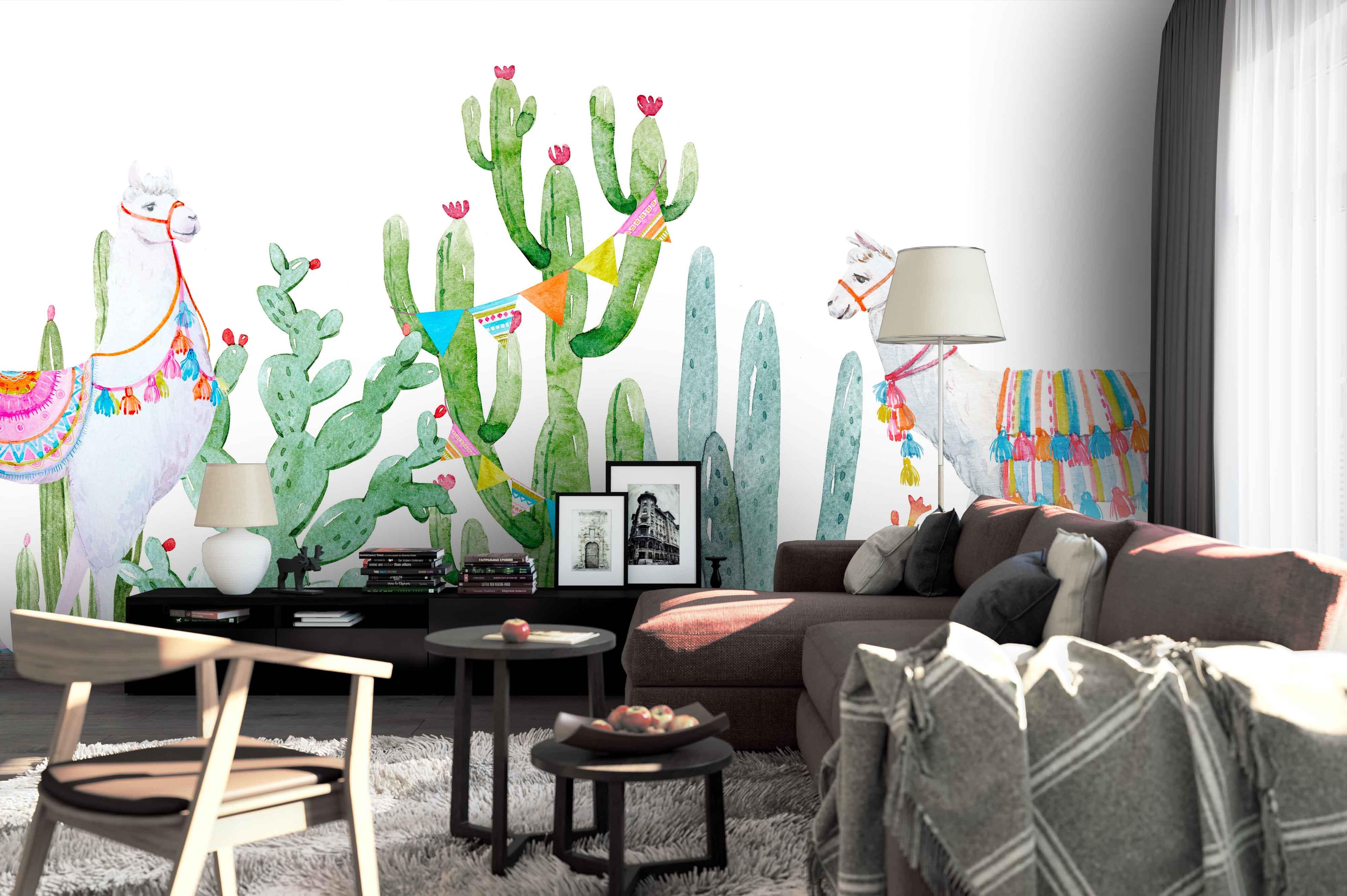 3D watercolor green cactus wall mural wallpaper 15- Jess Art Decoration