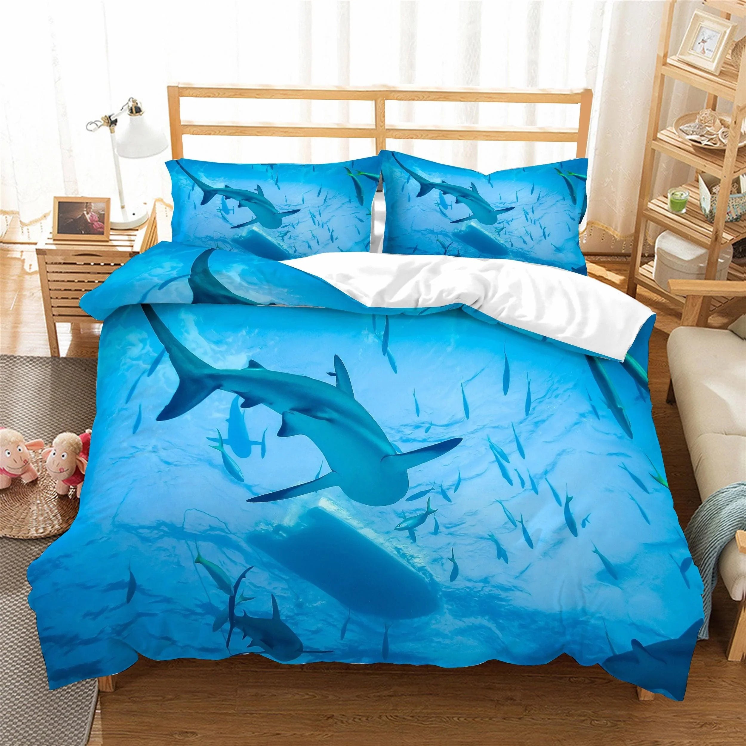 3D Blue Whale Shark Fish Quilt Cover Set Bedding Set Duvet Cover Pillowcases SF59- Jess Art Decoration