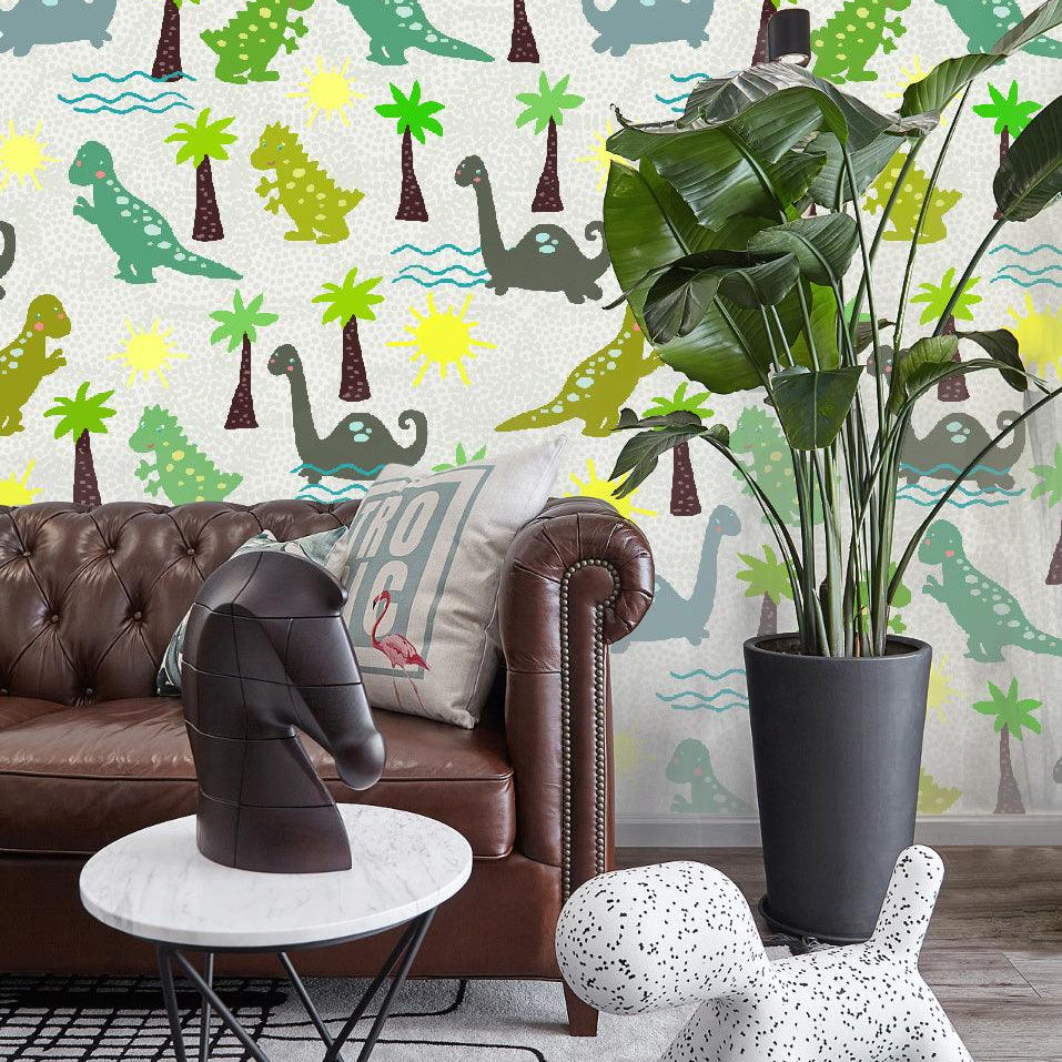 3D Green Cartoon Dinosaur Wall Mural Wallpaper   25- Jess Art Decoration