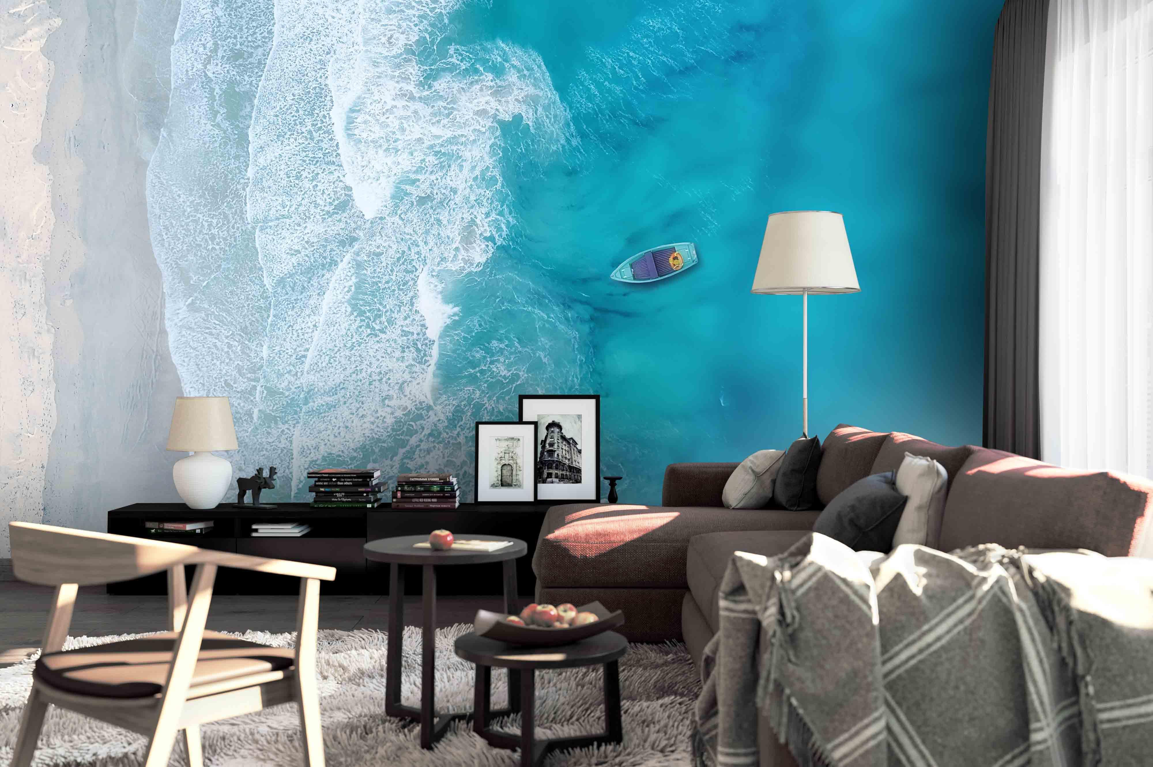 3D Overlooking Sea Boats Wall Mural Wallpaper  152- Jess Art Decoration