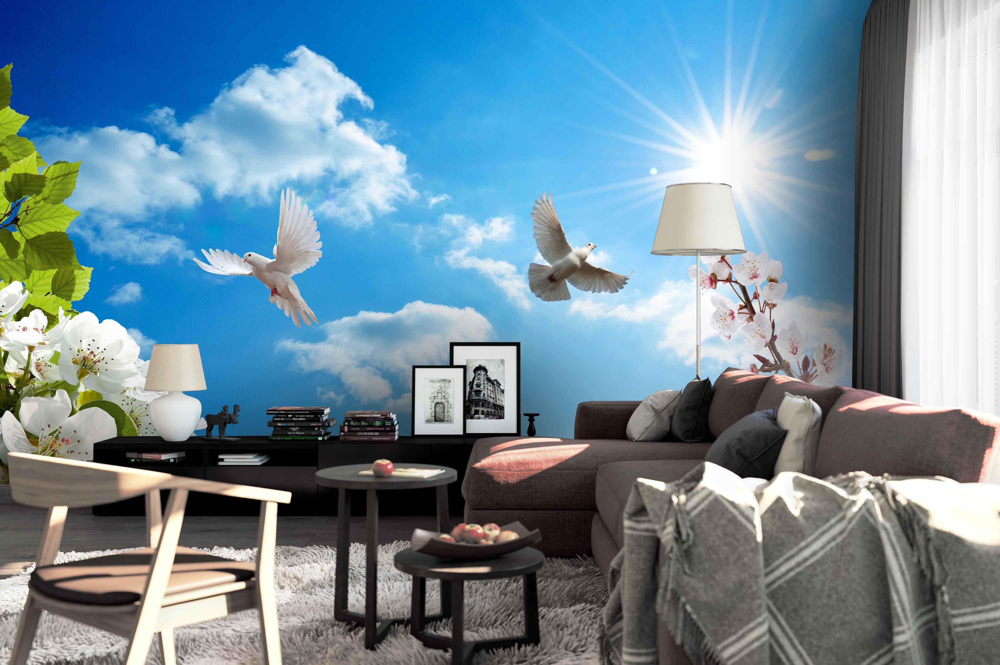 3D Blue Sky White Pigeon Wall Mural Wallpaper 175- Jess Art Decoration