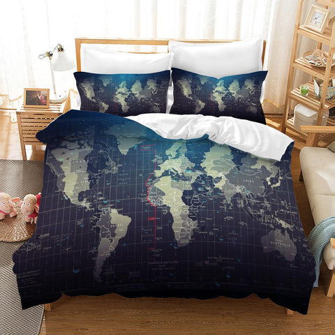 3D Blue World Map Quilt Cover Set Bedding Set Pillowcases 67- Jess Art Decoration