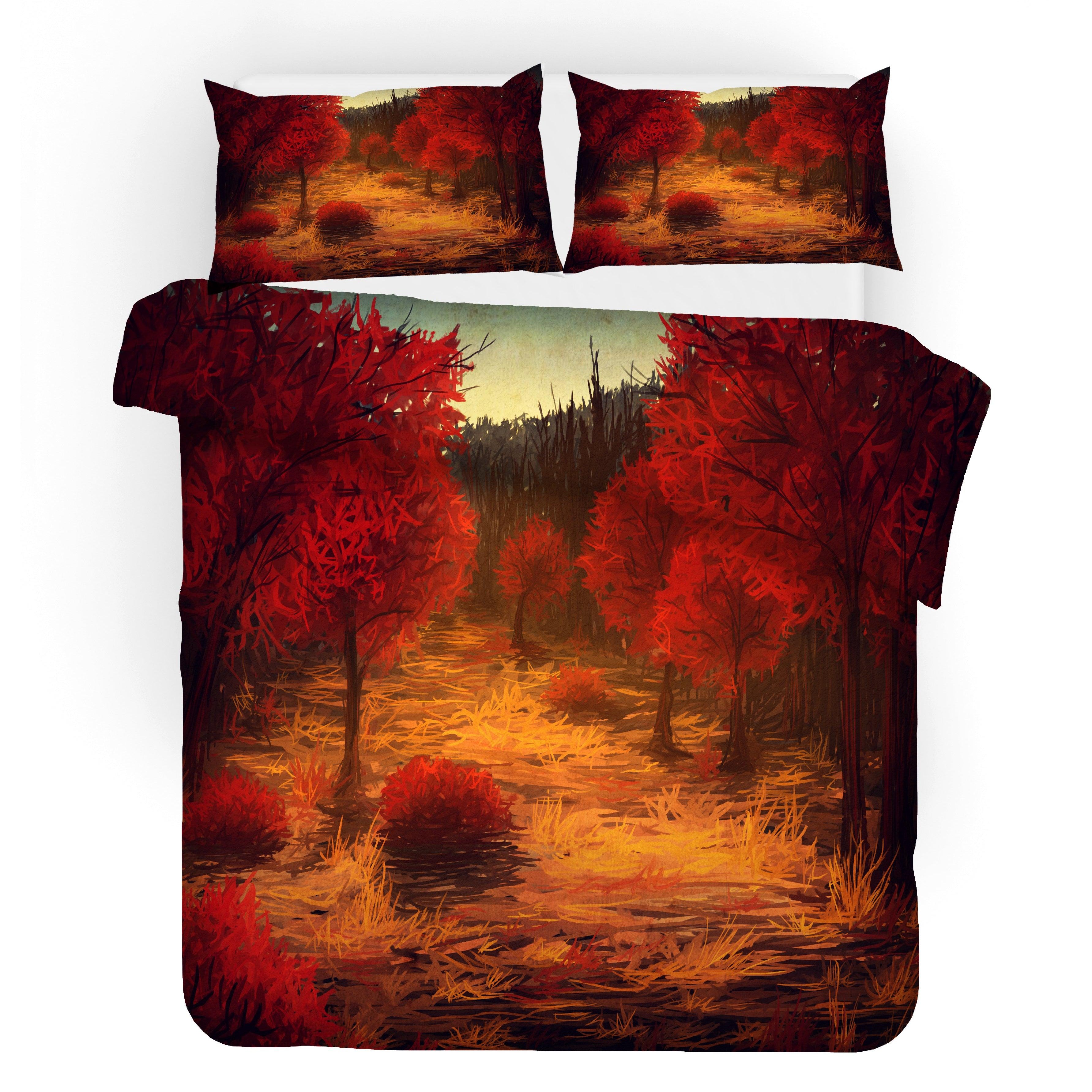 3D Red MapleForest Quilt Cover Set Bedding Set Pillowcases 94- Jess Art Decoration