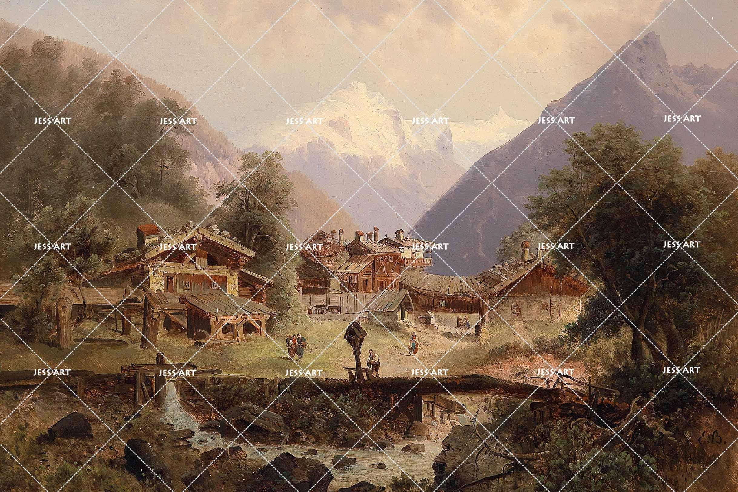 3D alpine cabin oil painting wall mural wallpaper 43- Jess Art Decoration