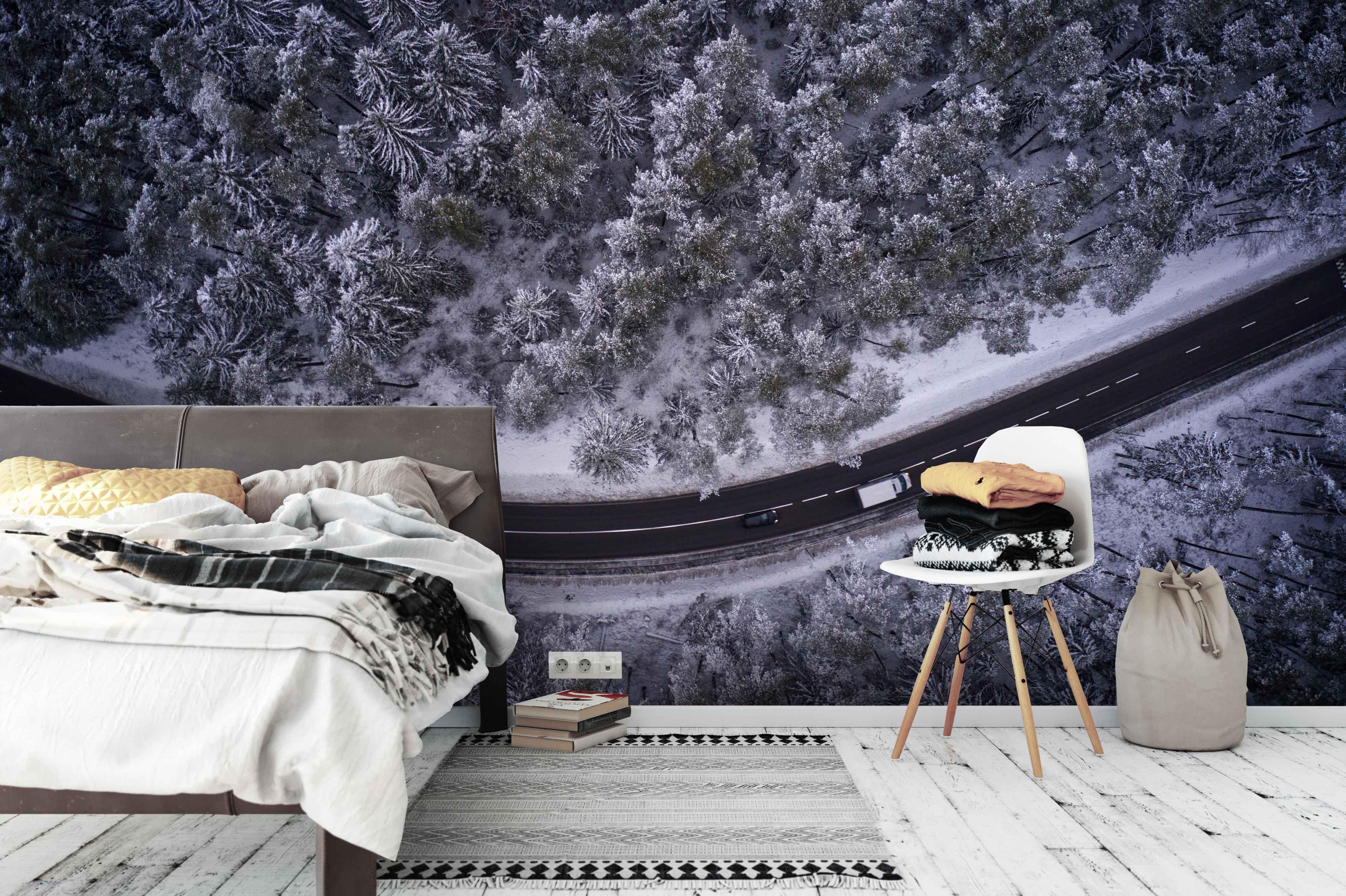 3D winter forest highway wall mural wallpaper 54- Jess Art Decoration