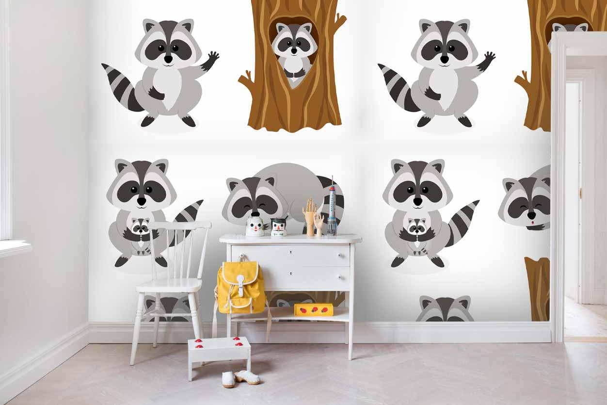 3D cartoon raccoon wall mural wallpaper 103- Jess Art Decoration