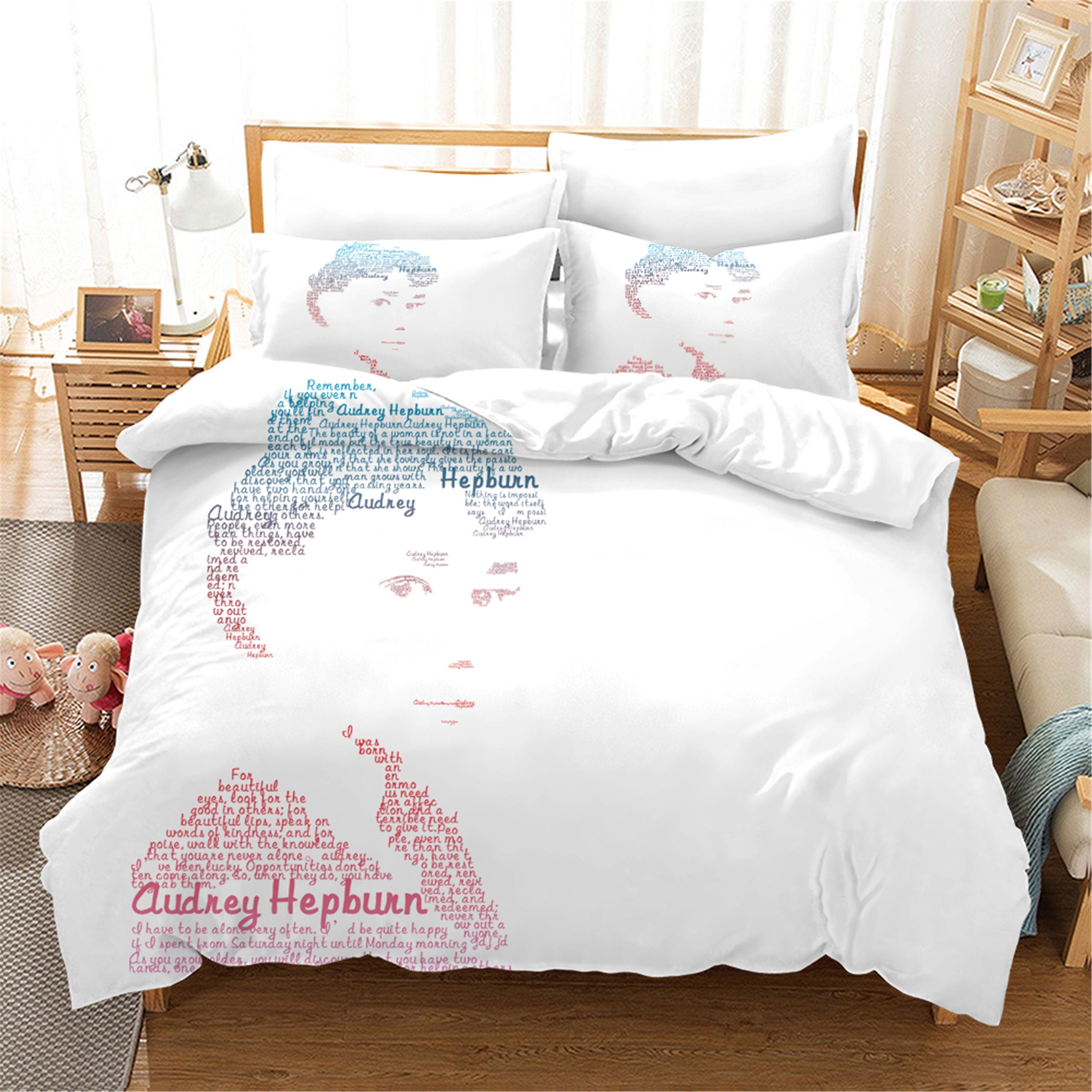 3D White Audrey Hepburn Quilt Cover Set Bedding Set Duvet Cover Pillowcases SF25- Jess Art Decoration