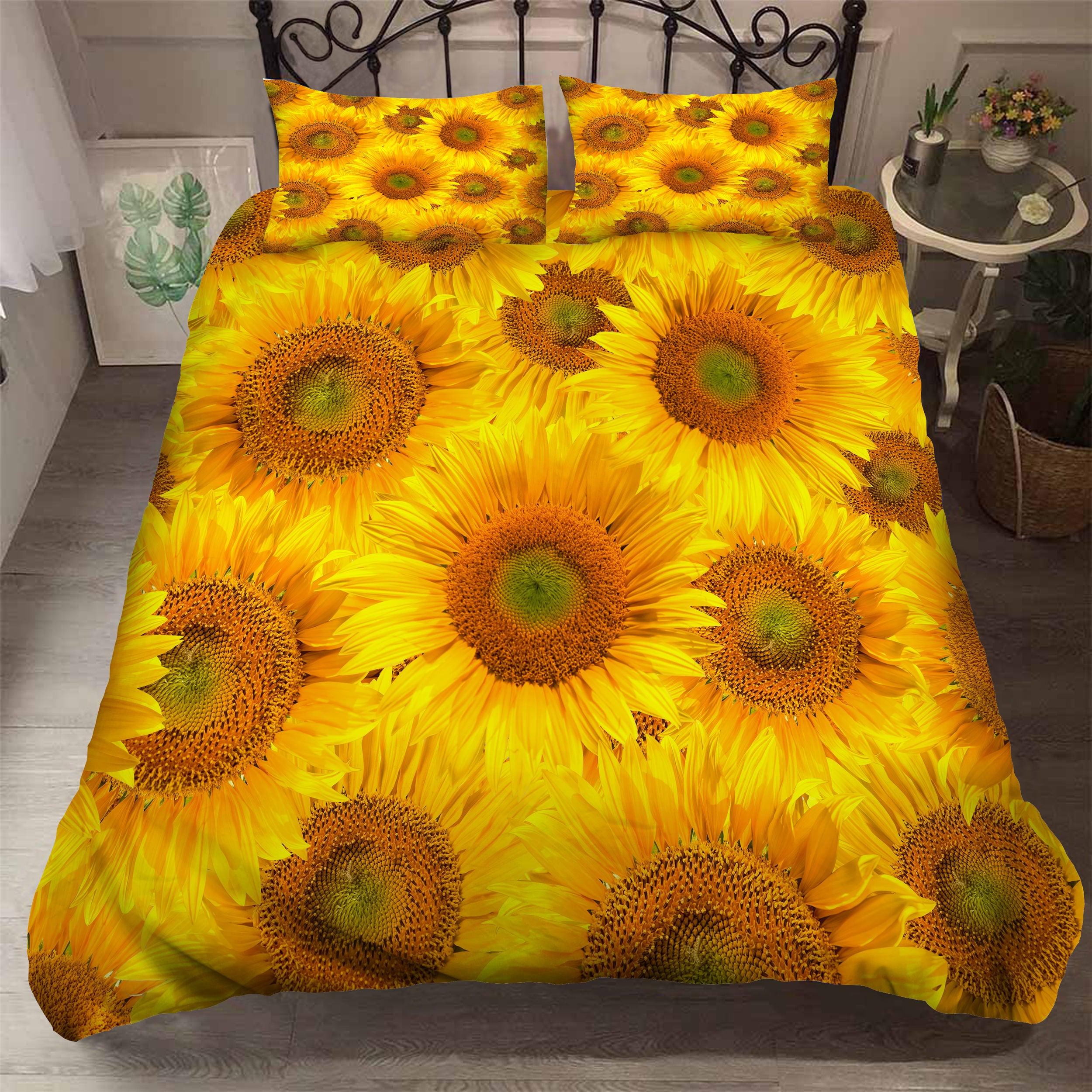 3D Yellow Sunflowers Quilt Cover Set Bedding Set Pillowcases 03- Jess Art Decoration