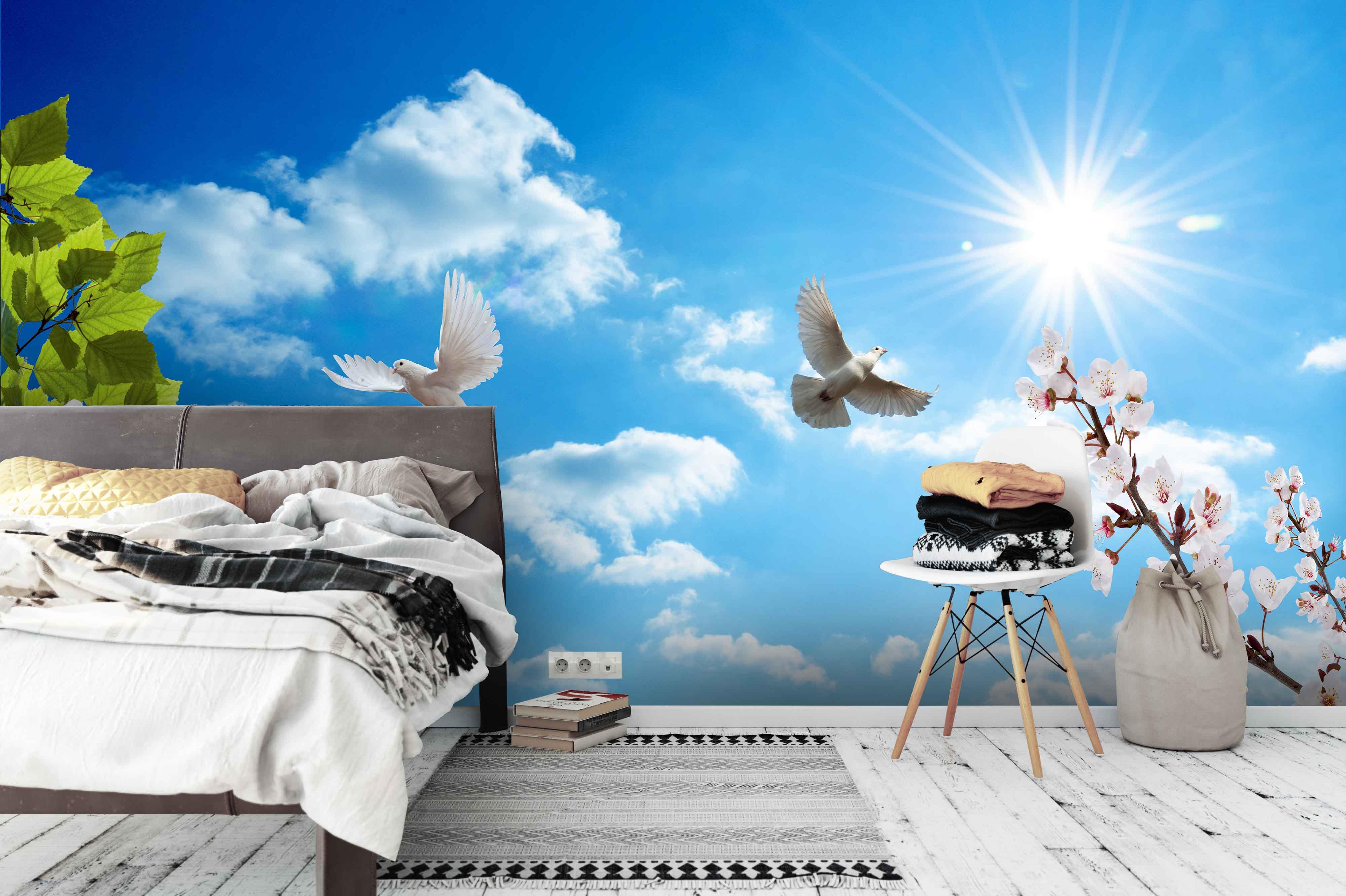 3D Blue Sky White Pigeon Wall Mural Wallpaper 175- Jess Art Decoration