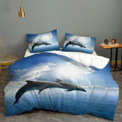 3D Blue Sky Sea Animal Dolphin Quilt Cover Set Bedding Set Duvet Cover Pillowcases 30- Jess Art Decoration