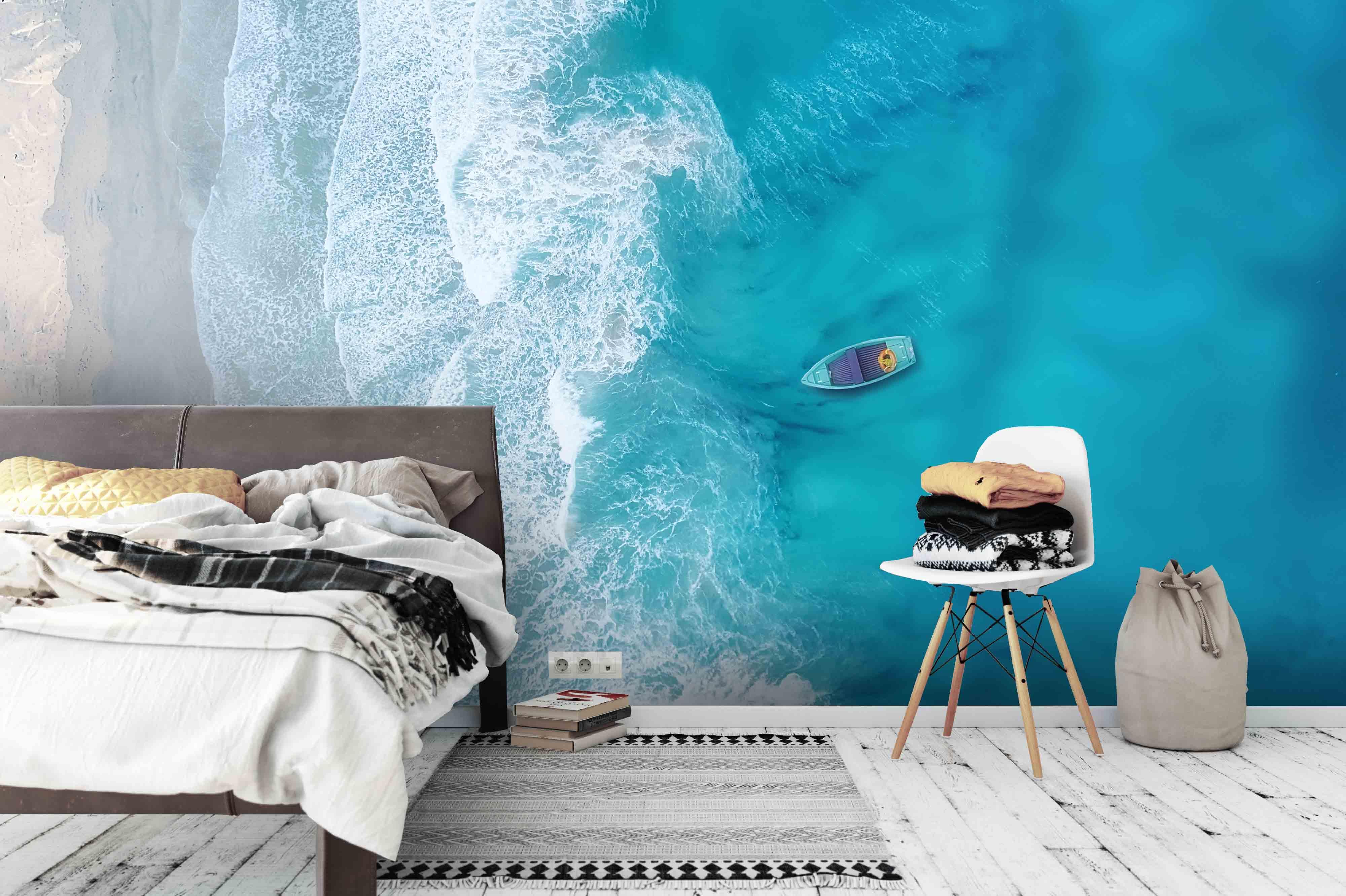 3D Overlooking Sea Boats Wall Mural Wallpaper  152- Jess Art Decoration