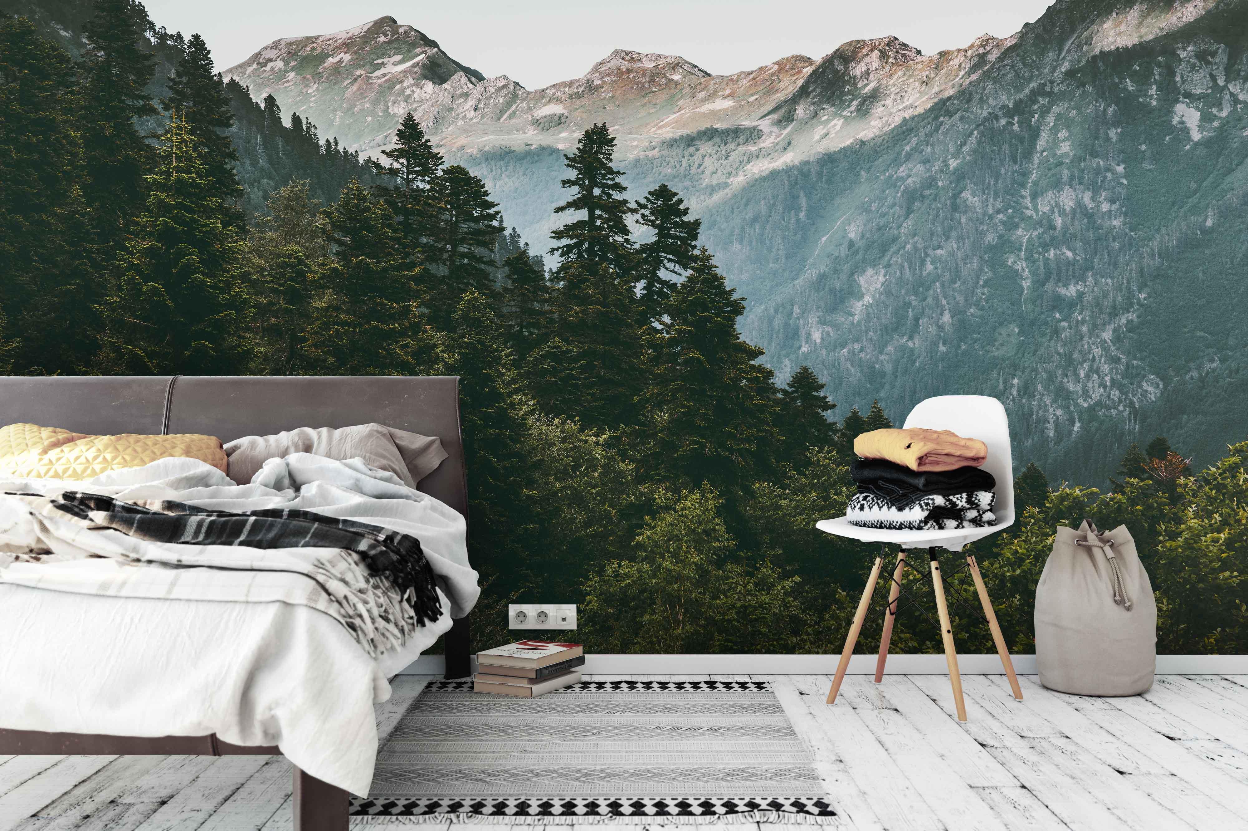 3D pine tree mountain wall mural wallpaper 157- Jess Art Decoration
