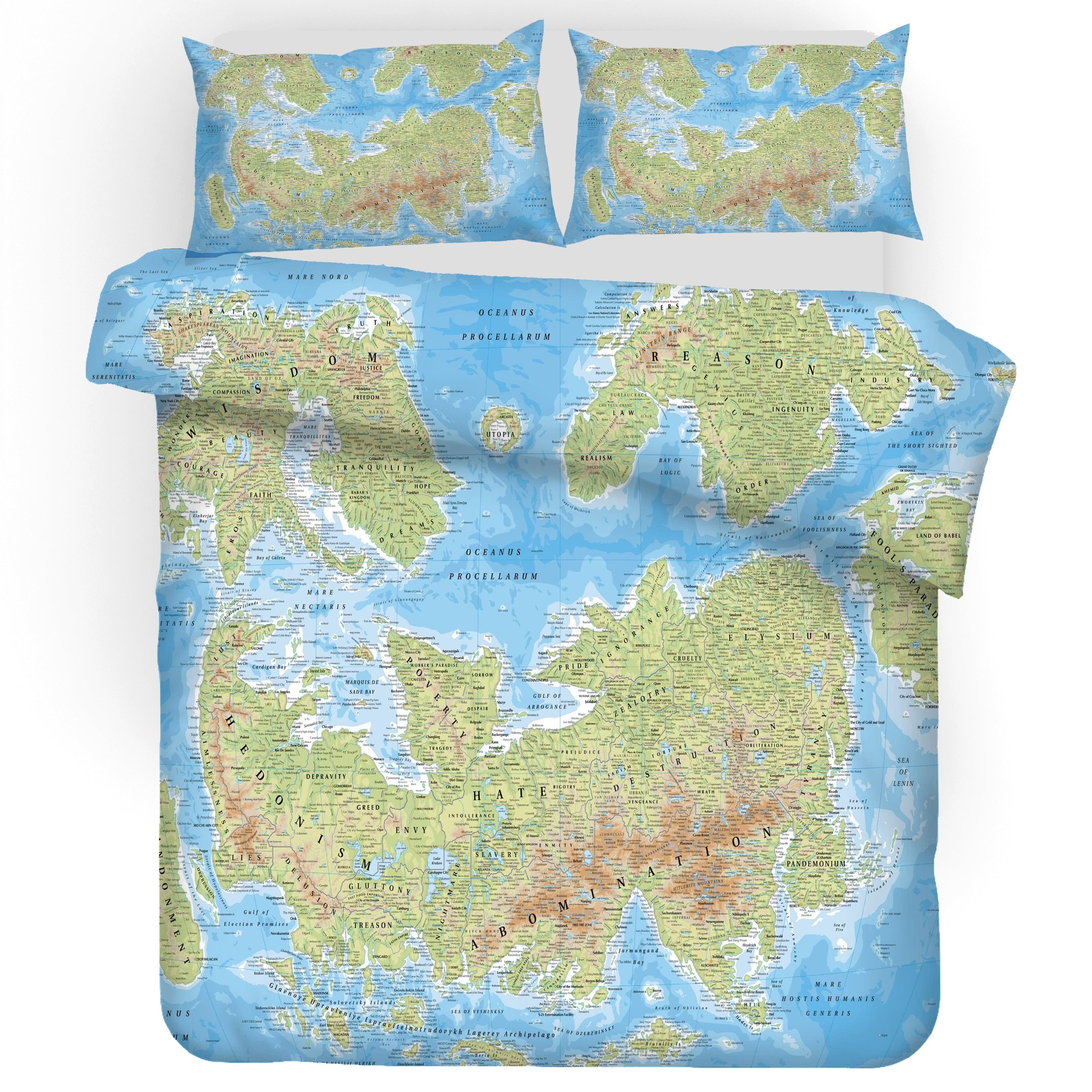 3D Blue World Map Quilt Cover Set Bedding Set Pillowcases 68- Jess Art Decoration