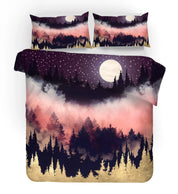 3D Red Black Golden Forest Moon Star Quilt Cover Set Bedding Set Pillowcases 104- Jess Art Decoration