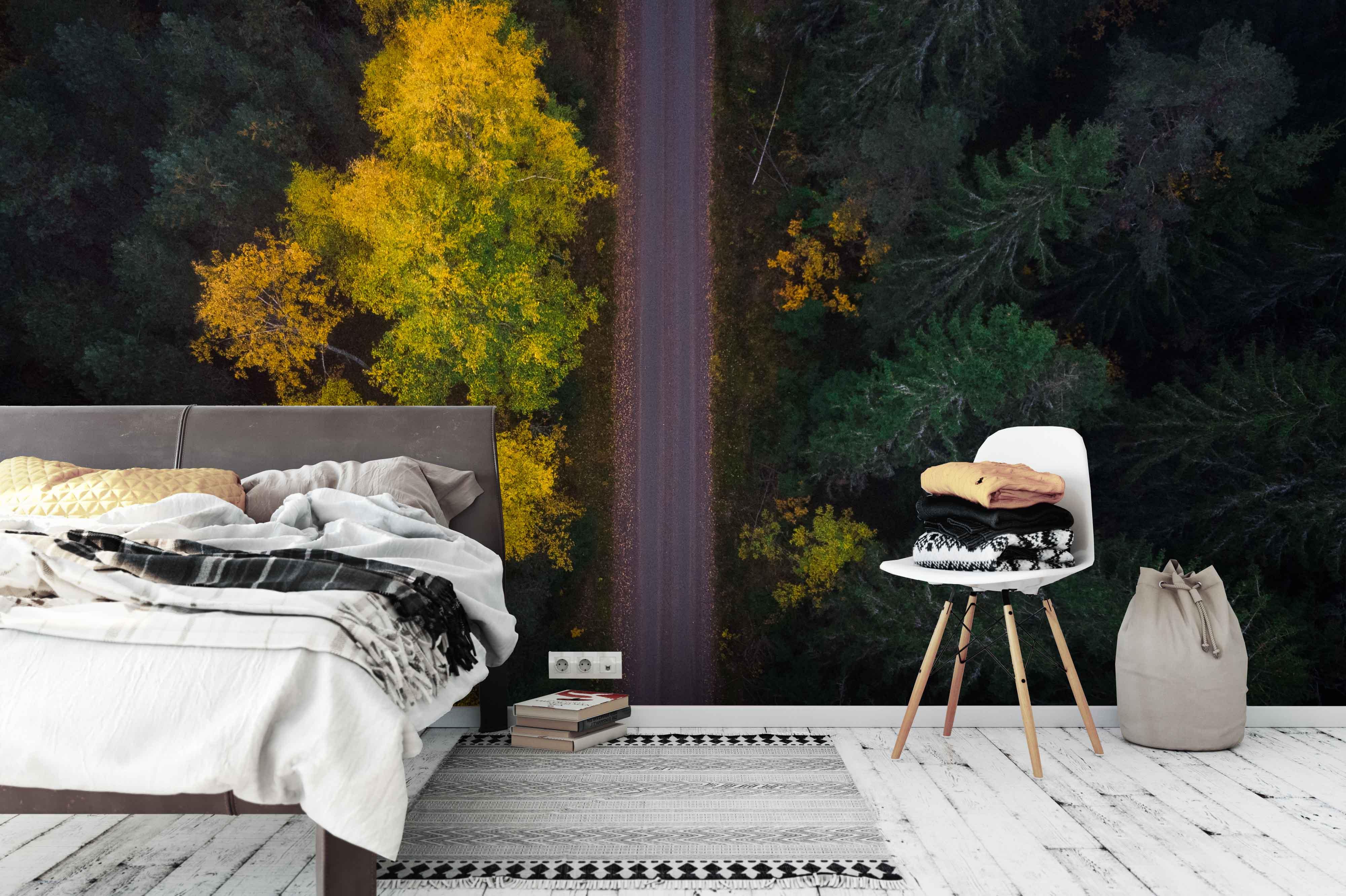 3D autumn forest highway wall mural wallpaper 40- Jess Art Decoration