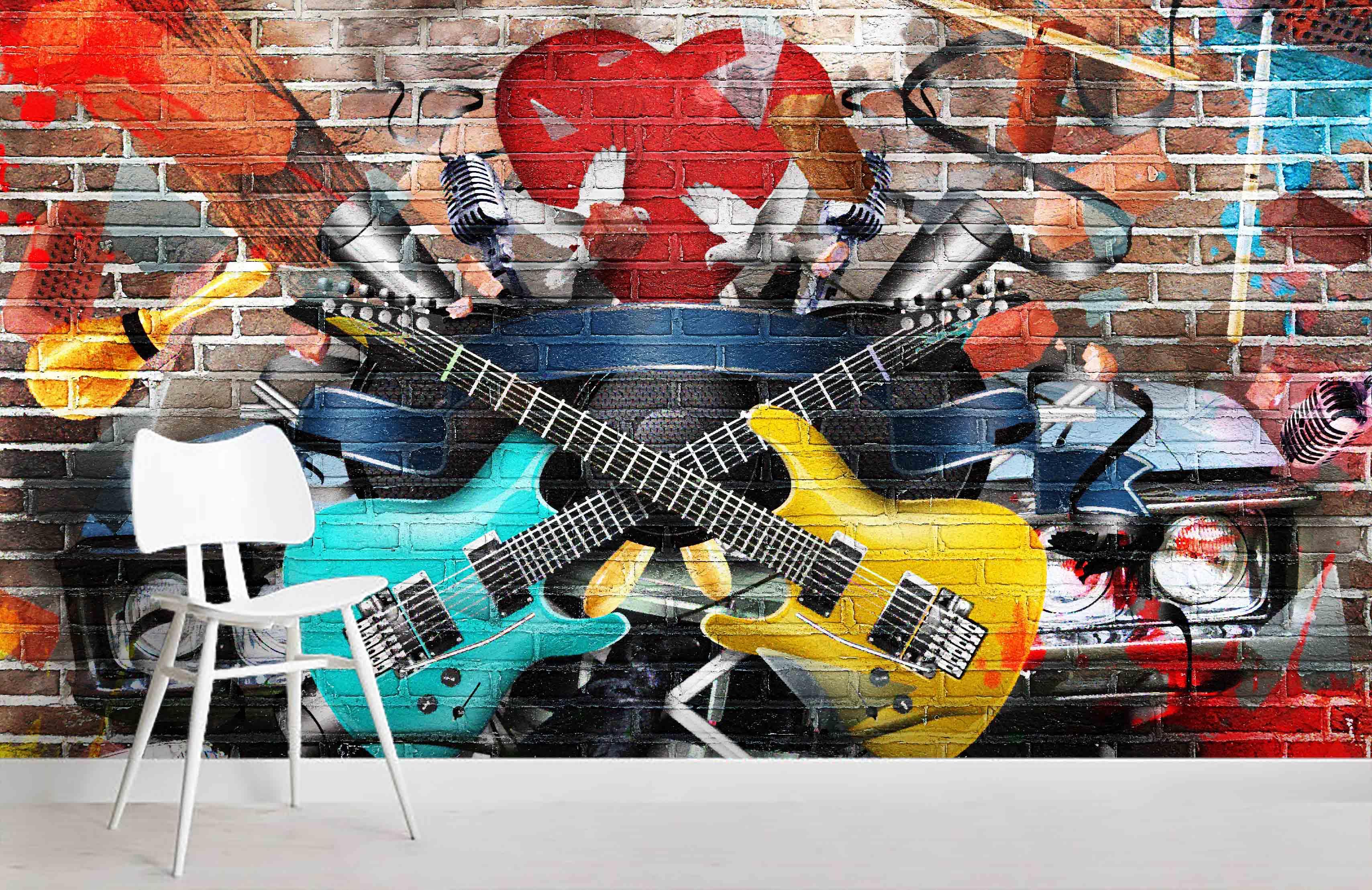 3D Colorful Graffiti Guitar Wall Mural Wallpaper 15- Jess Art Decoration