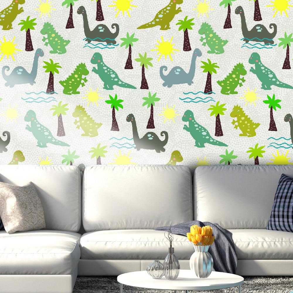 3D Cartoon Dinosaur Palm Trees Wall Mural Wallpaper 23- Jess Art Decoration