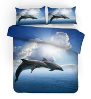 3D Blue Sky Sea Animal Dolphin Quilt Cover Set Bedding Set Duvet Cover Pillowcases 30- Jess Art Decoration