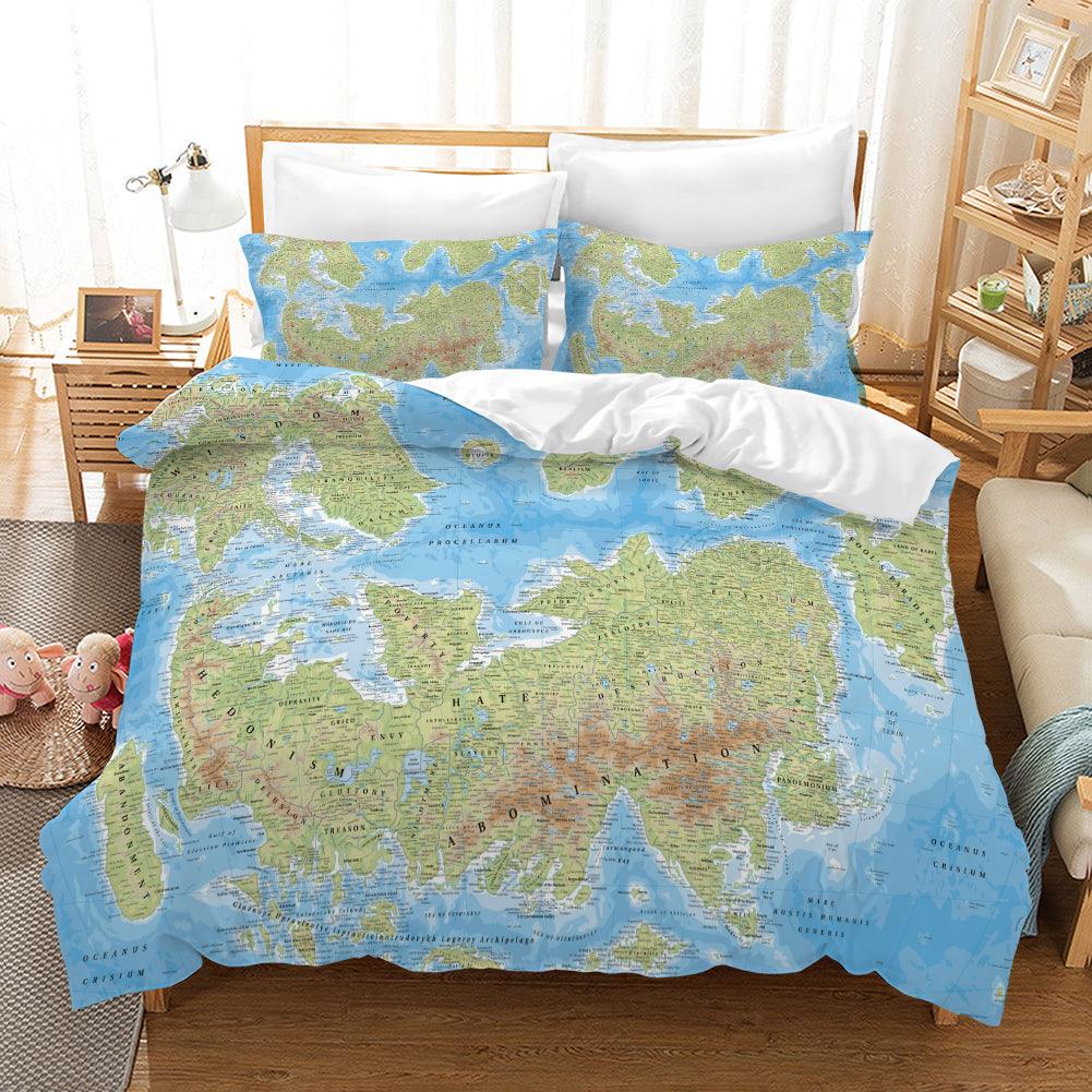 3D Blue World Map Quilt Cover Set Bedding Set Pillowcases 68- Jess Art Decoration