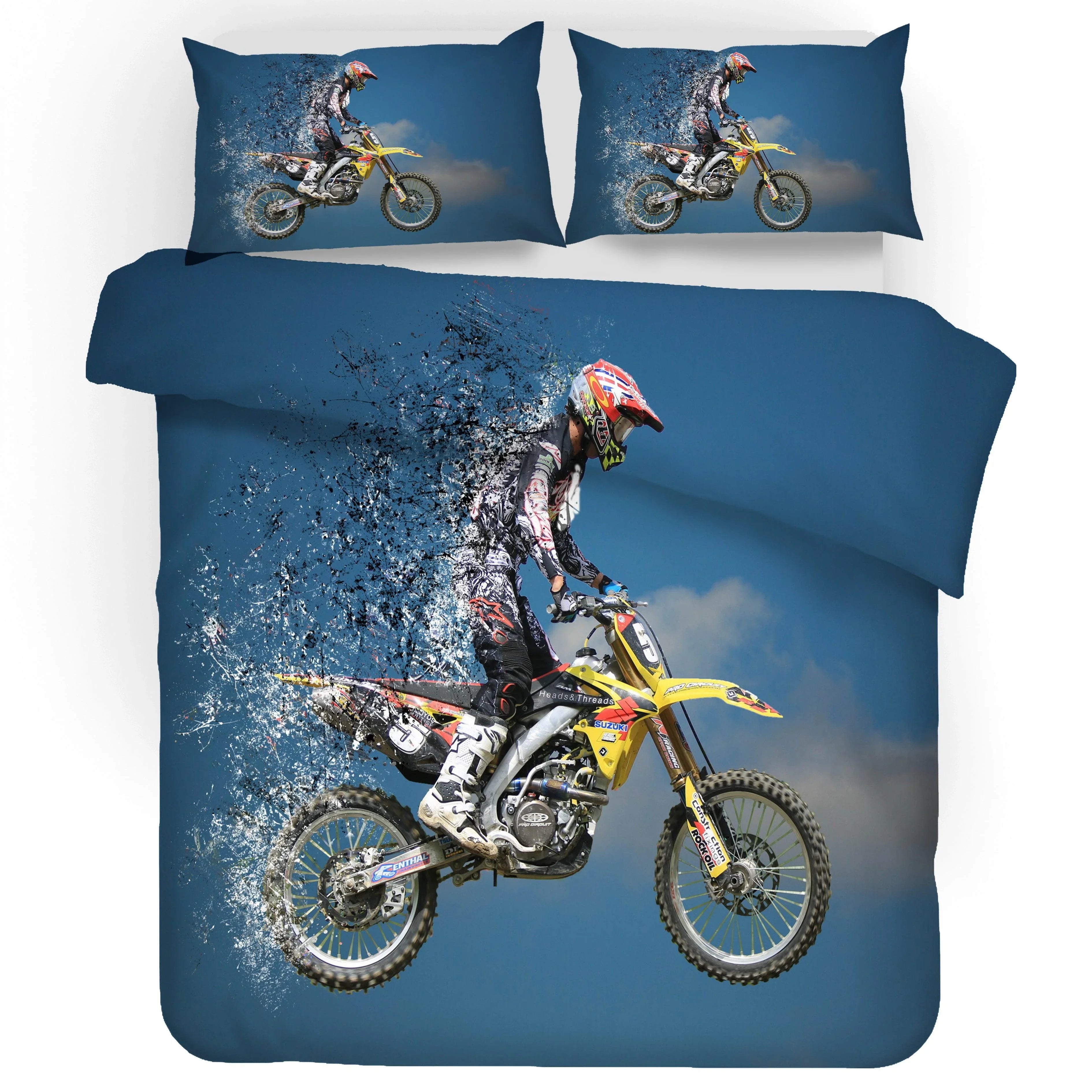3D Motocross Blue Sky Quilt Cover Set Bedding Set Pillowcases 175- Jess Art Decoration