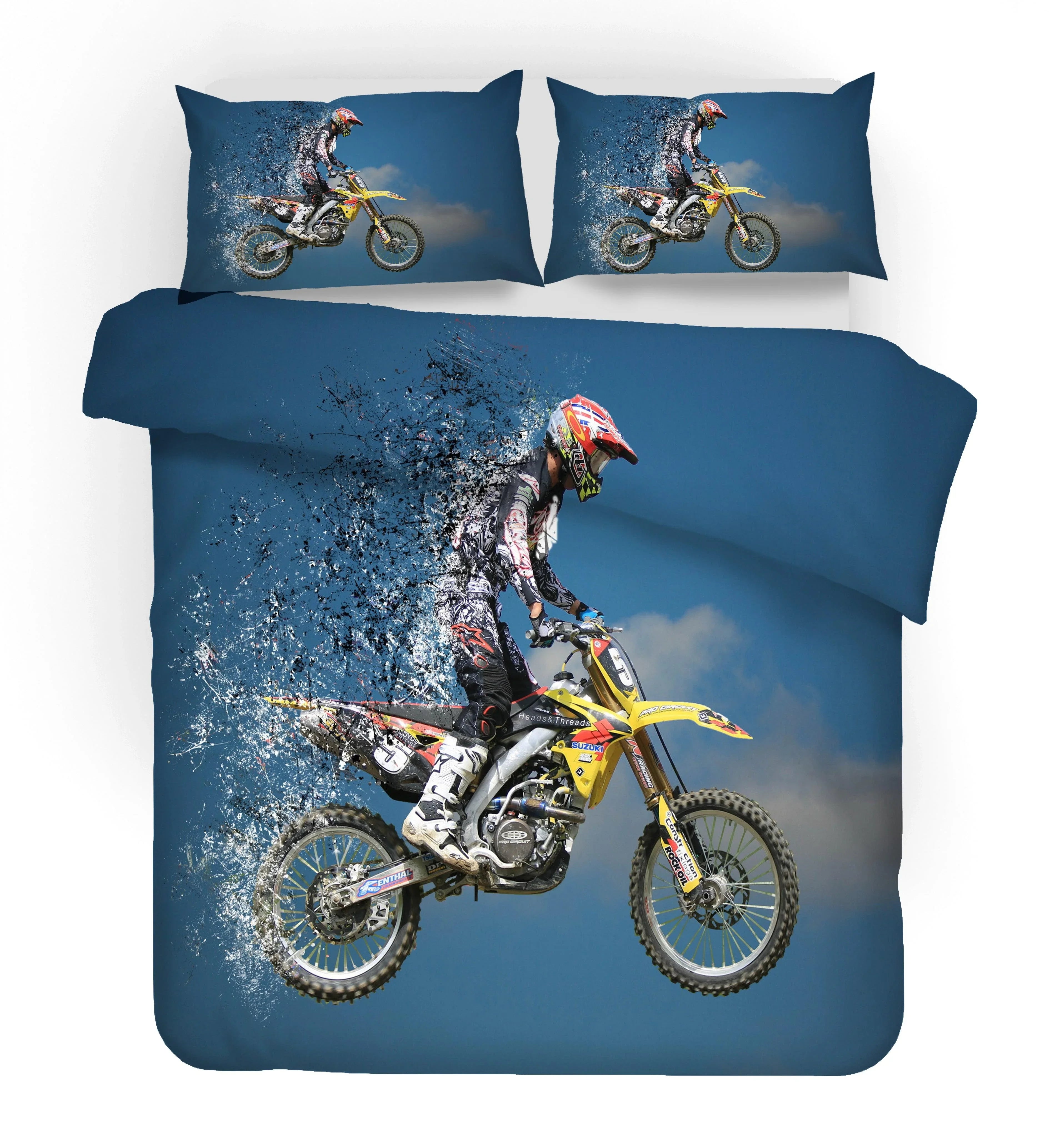 3D Motocross Blue Sky Quilt Cover Set Bedding Set Pillowcases 175- Jess Art Decoration