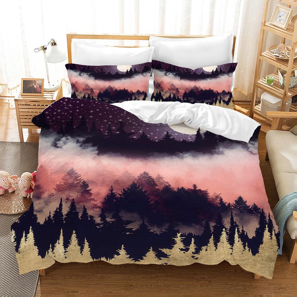 3D Red Black Golden Forest Moon Star Quilt Cover Set Bedding Set Pillowcases 104- Jess Art Decoration