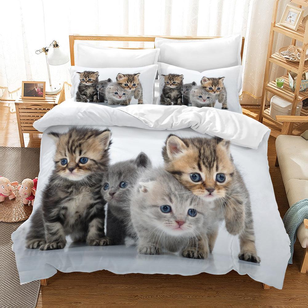 3D Cat Kitty Quilt Cover Set Bedding Set Pillowcases 26- Jess Art Decoration