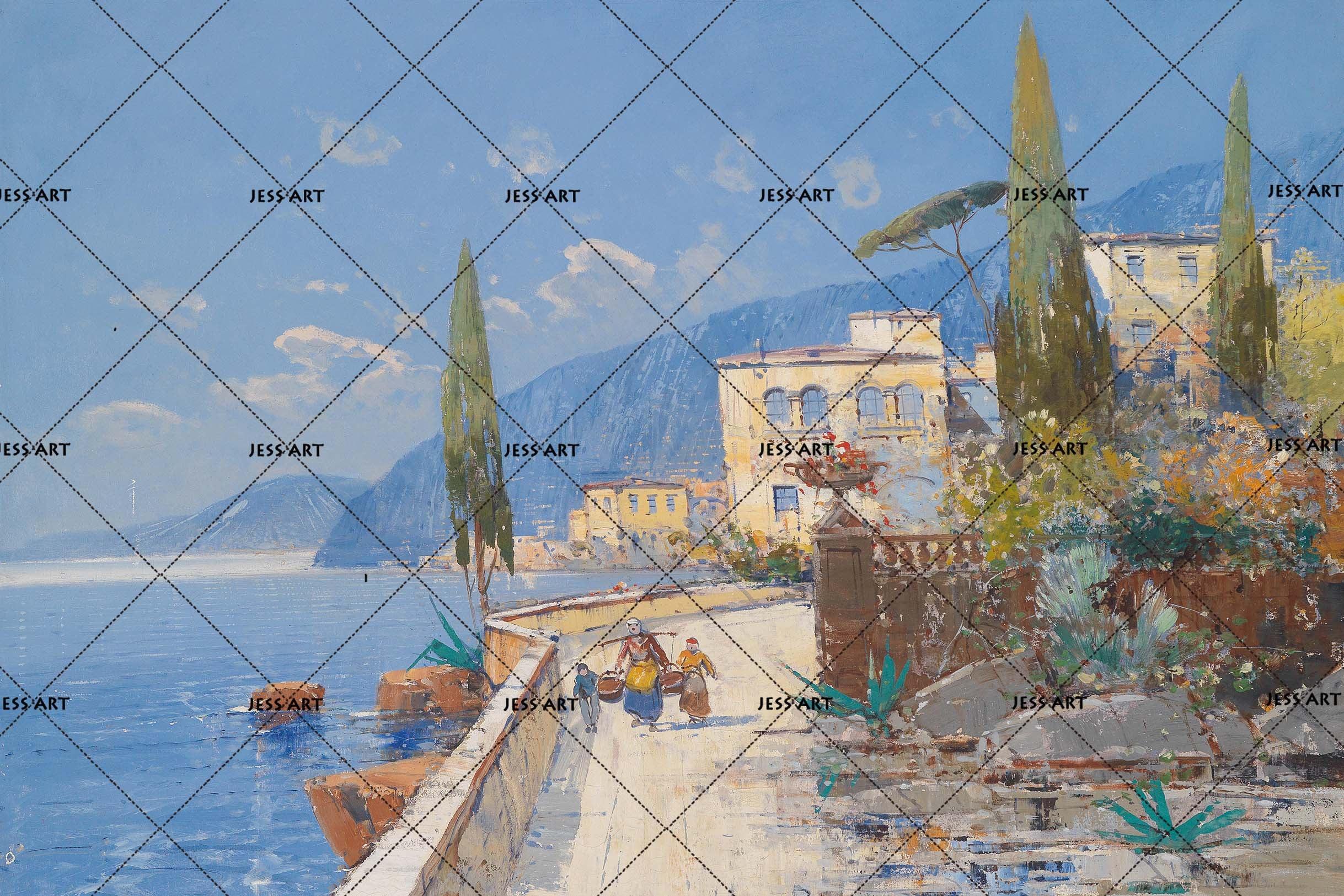 3D blue beach village wall mural wallpaper 27- Jess Art Decoration