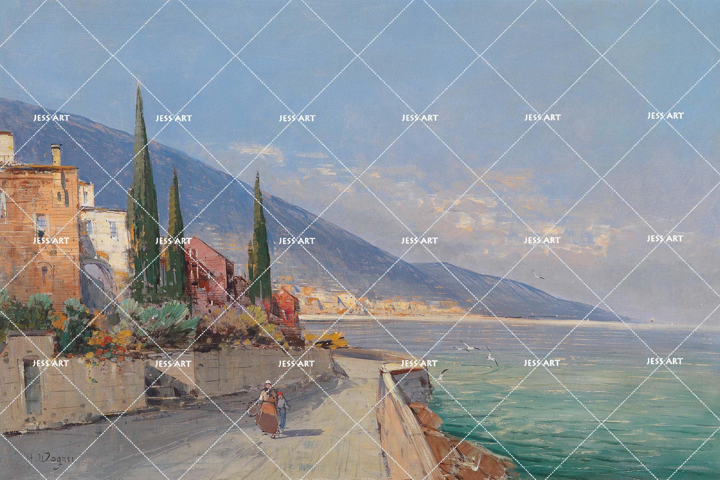 3D blue beach village wall mural wallpaper 28- Jess Art Decoration