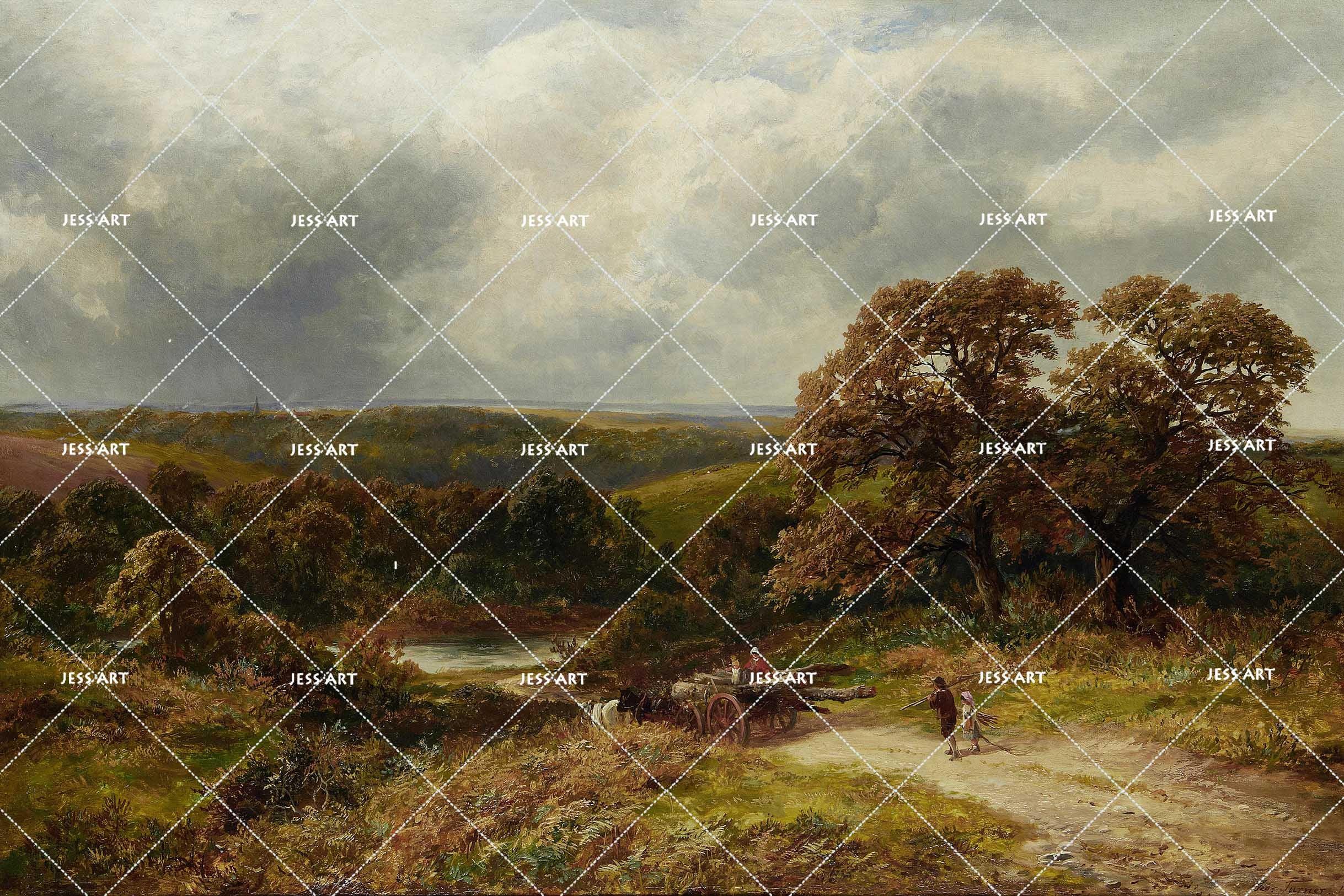 3D carriage trees grass sky wall mural wallpaper 53- Jess Art Decoration