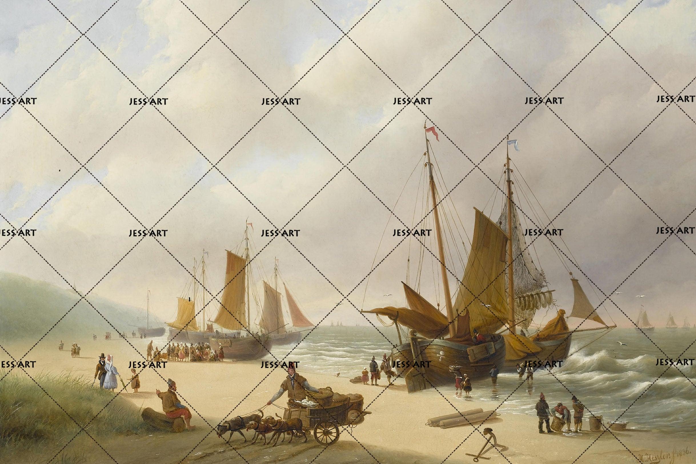 3D beach wooden boat oil painting wall mural wallpaper 83- Jess Art Decoration