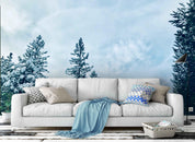 3D snow pine trees sky wall mural wallpaper 158- Jess Art Decoration