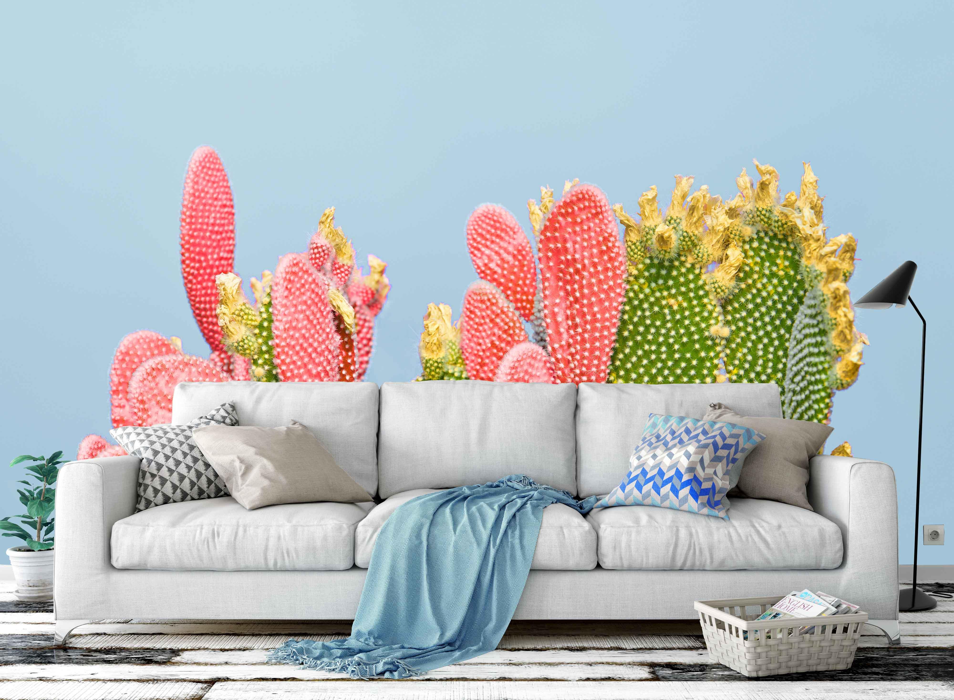 3D colorful cactus blue background wall mural wallpaper 68- Jess Art Decoration