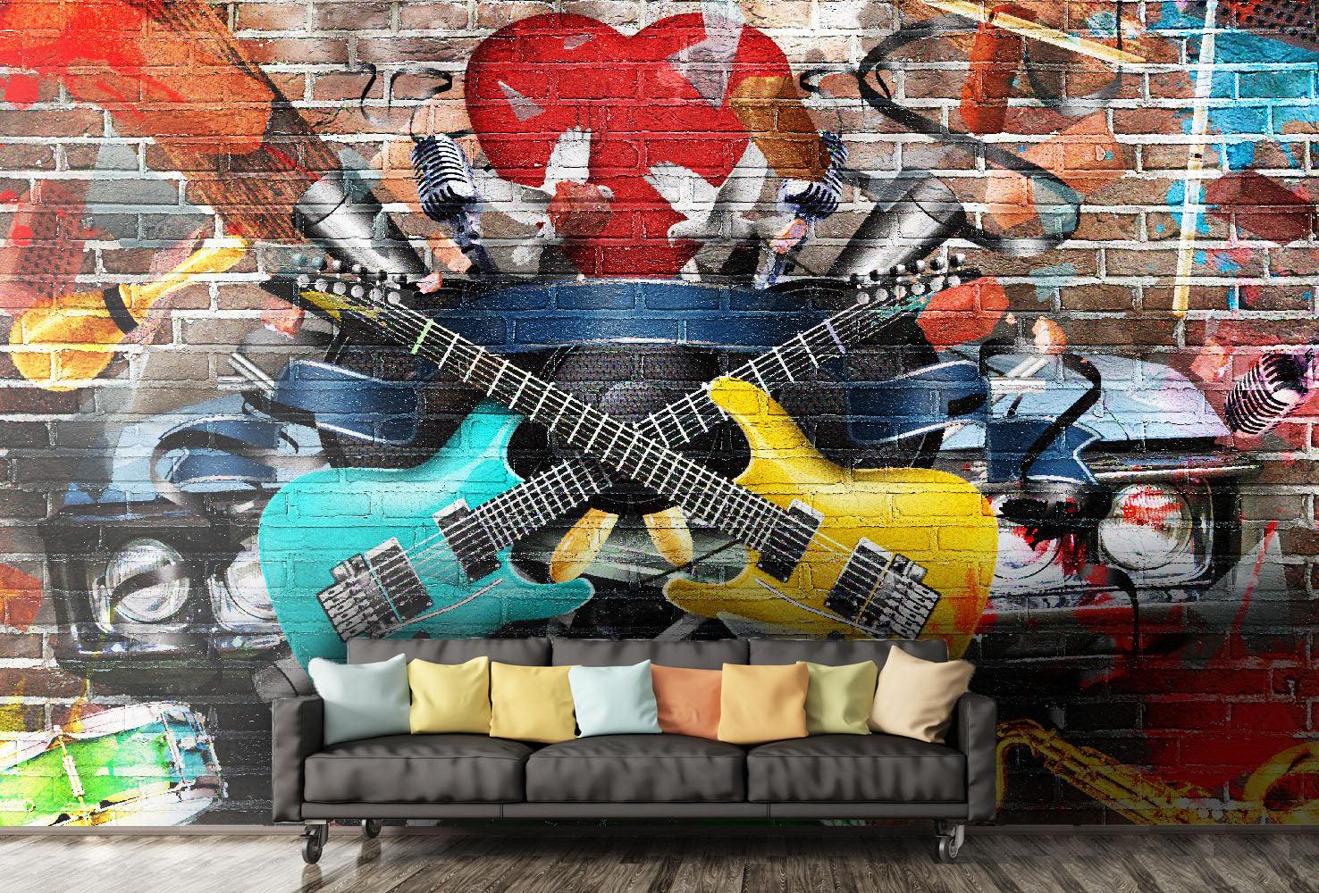 3D Colorful Graffiti Guitar Wall Mural Wallpaper 15- Jess Art Decoration