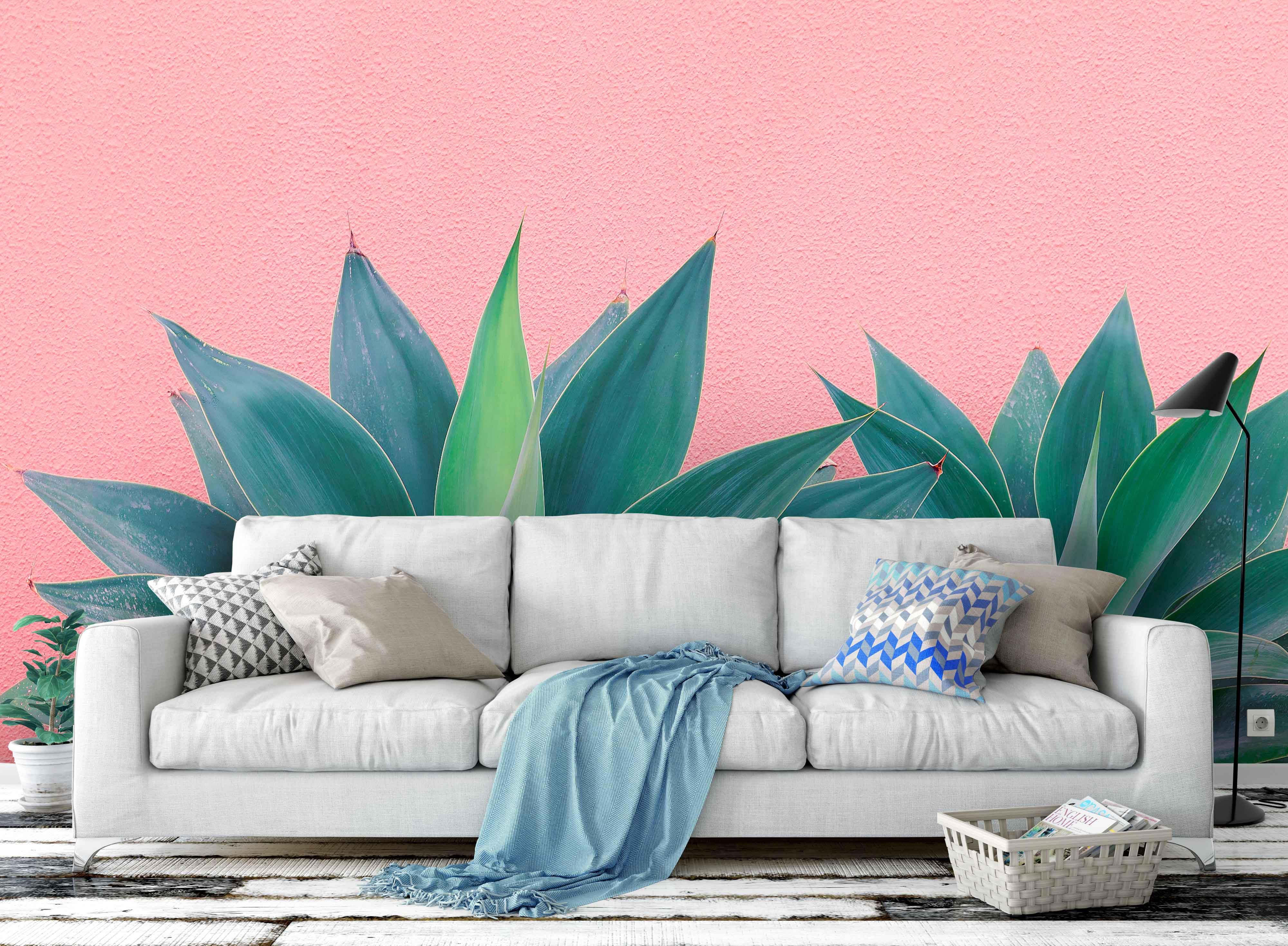 3D green plants pink background wall mural wallpaper 77- Jess Art Decoration