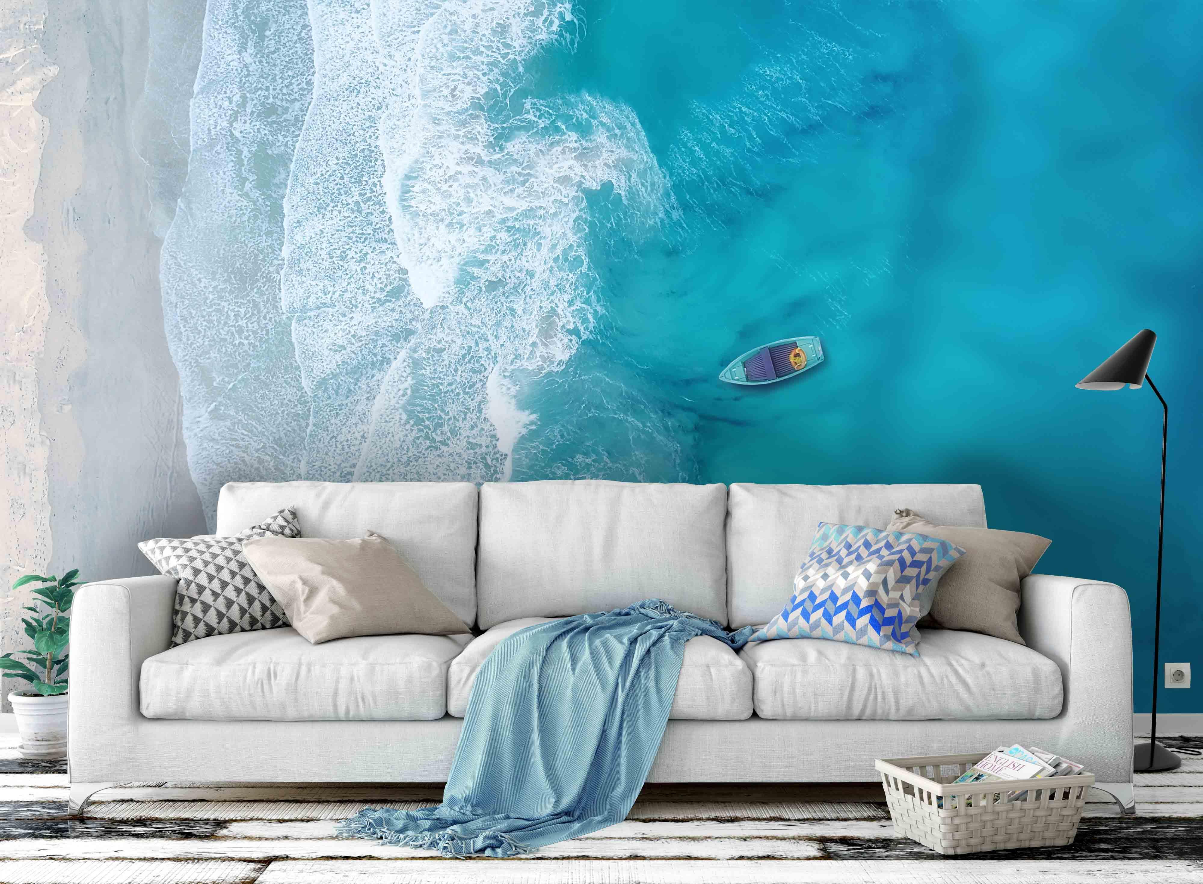 3D Overlooking Sea Boats Wall Mural Wallpaper  152- Jess Art Decoration