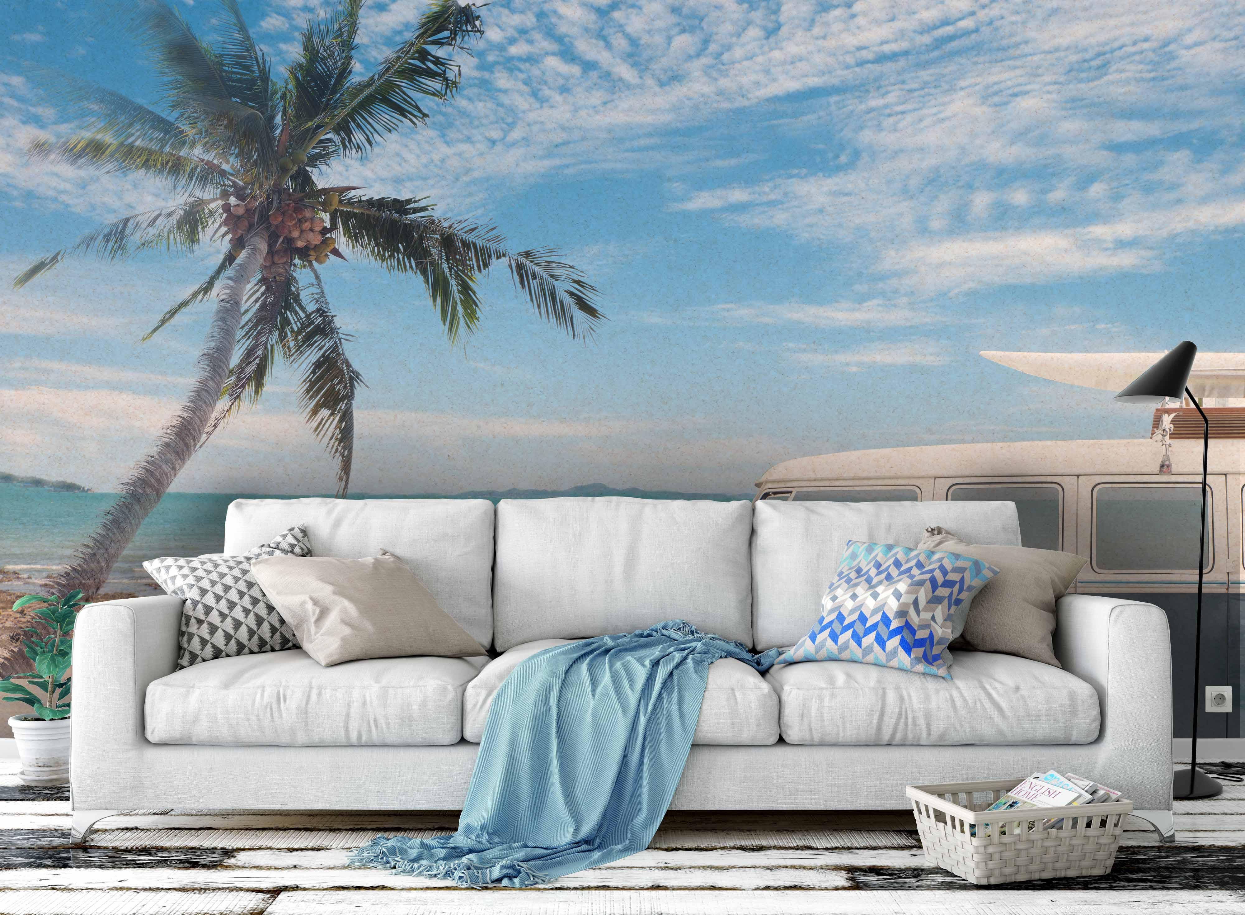 3D Light Blue Tropical Beach Plant Wall Mural Wallpaper  14- Jess Art Decoration