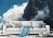 3D black mountain white clouds wall mural wallpaper 137- Jess Art Decoration