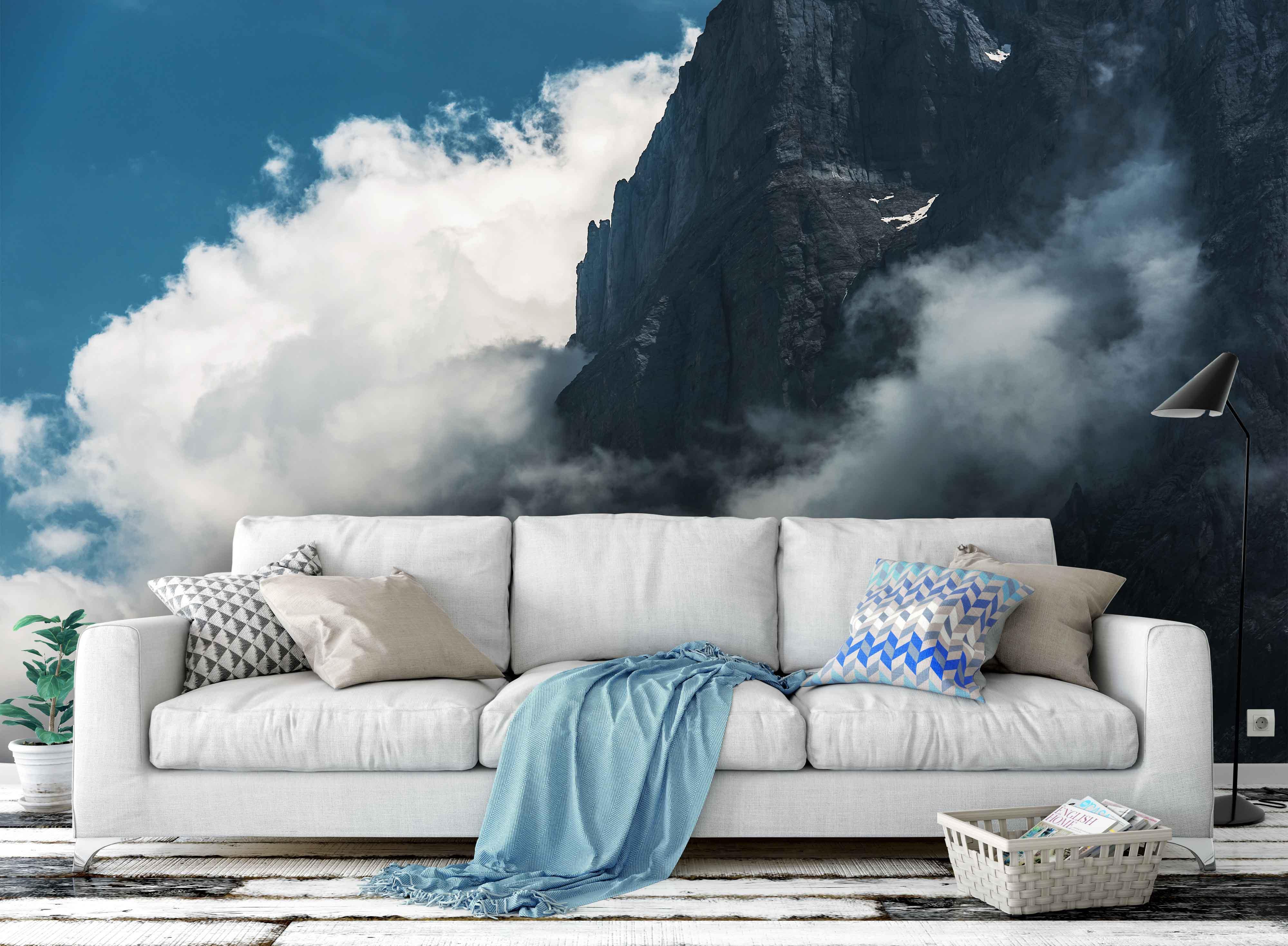 3D black mountain white clouds wall mural wallpaper 137- Jess Art Decoration