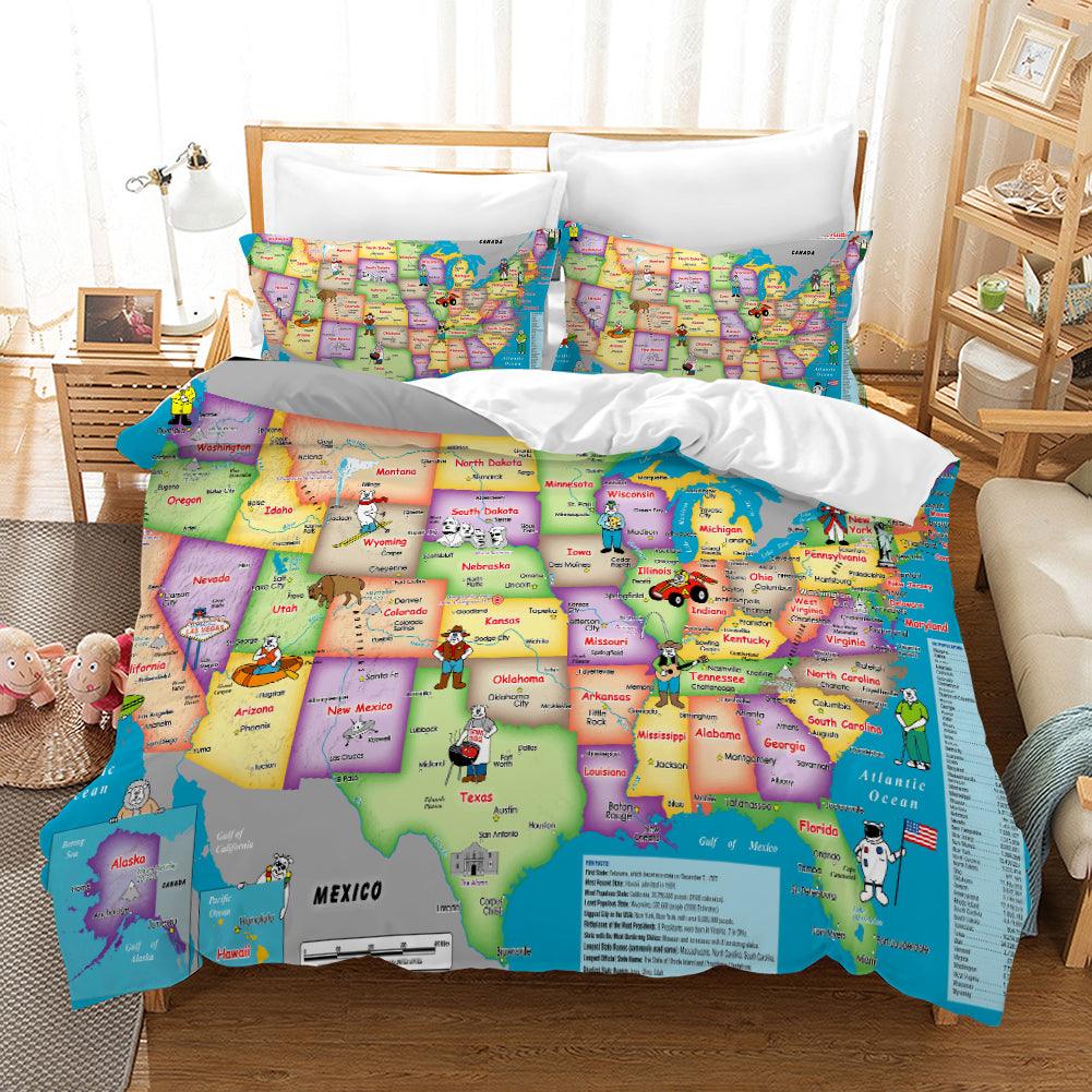 3D World Map Quilt Cover Set Bedding Set Pillowcases 69- Jess Art Decoration