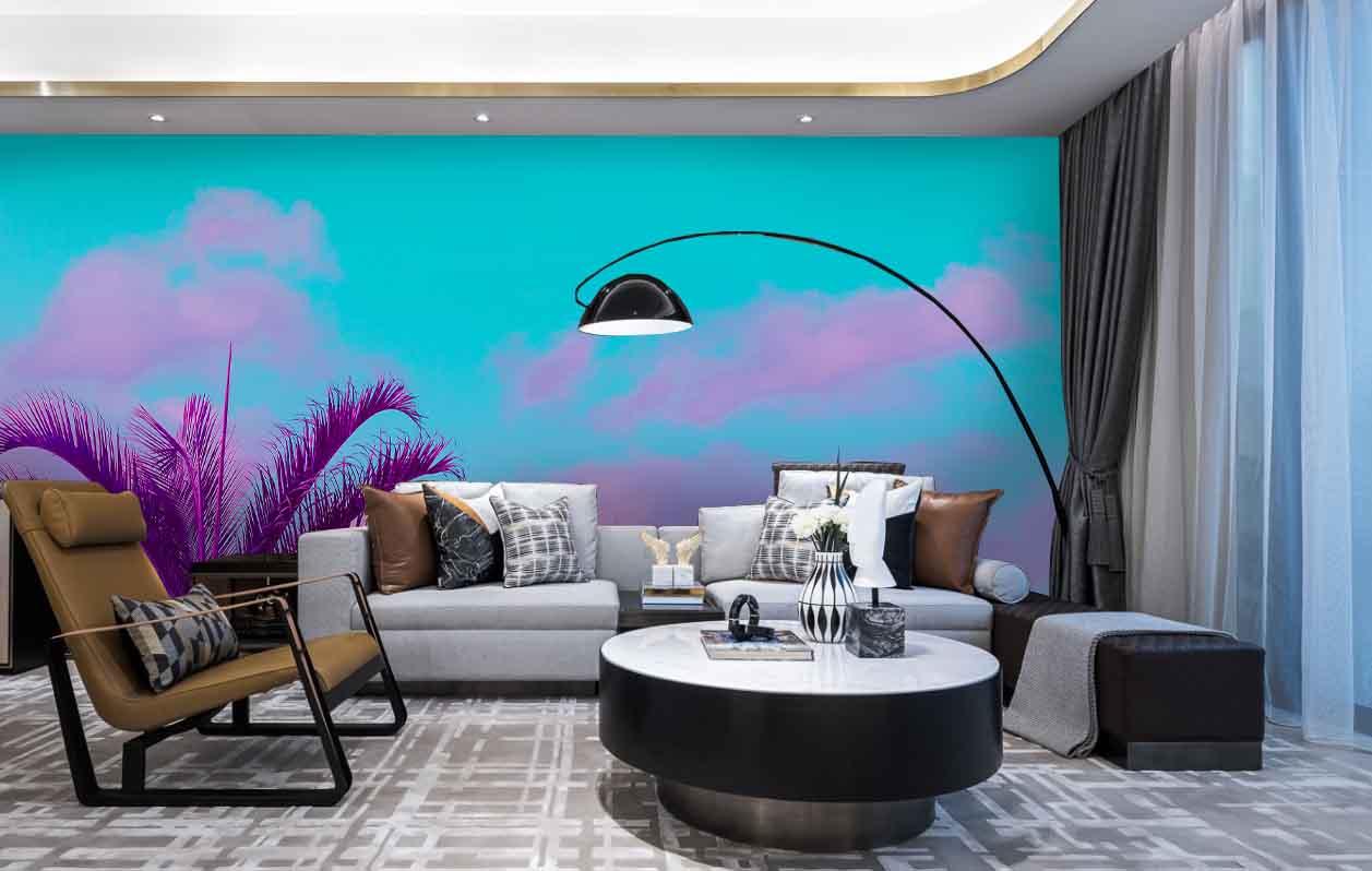 3D watercolor purple plants sky wall mural wallpaper 73- Jess Art Decoration
