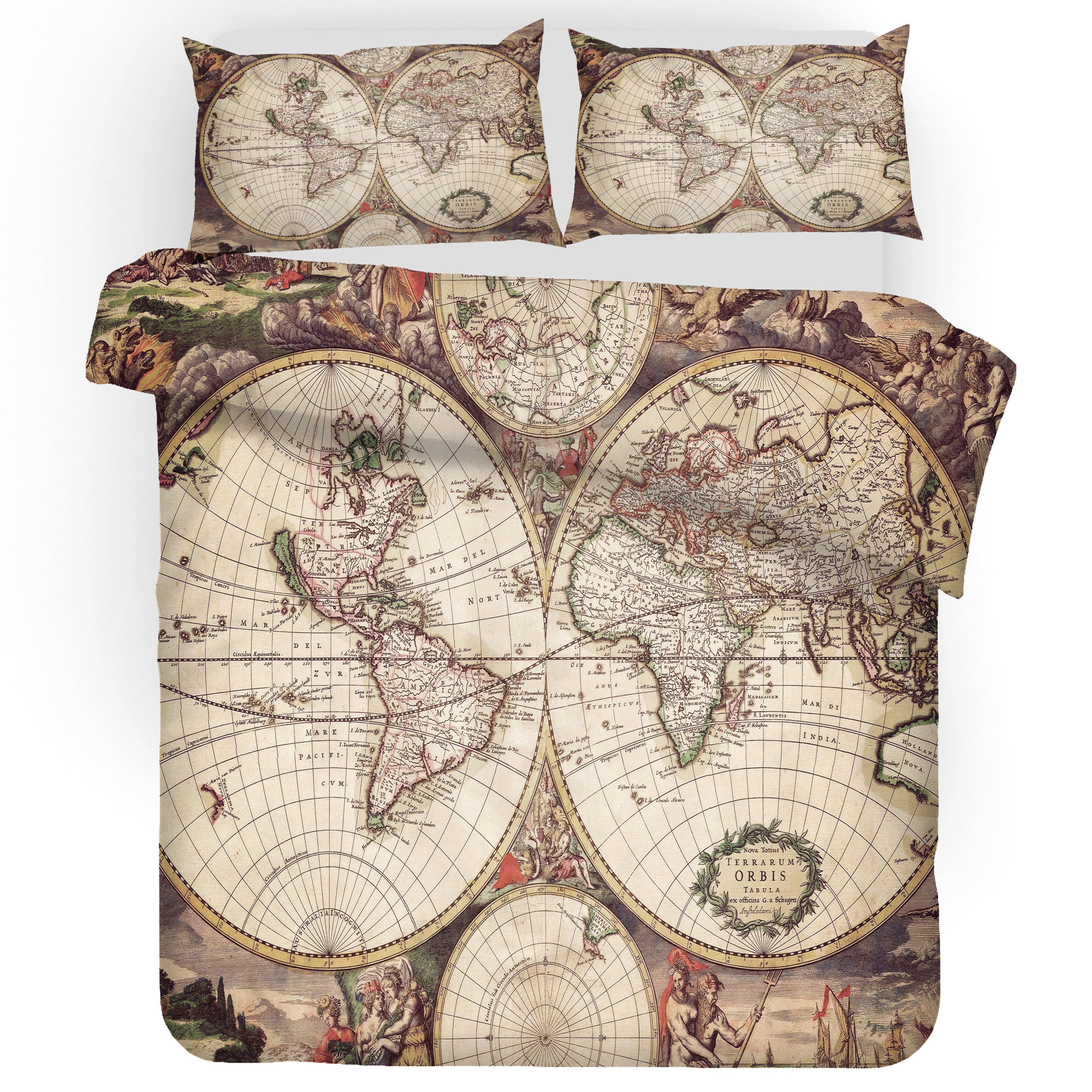 3D Khaki World Map Quilt Cover Set Bedding Set Pillowcases 70- Jess Art Decoration