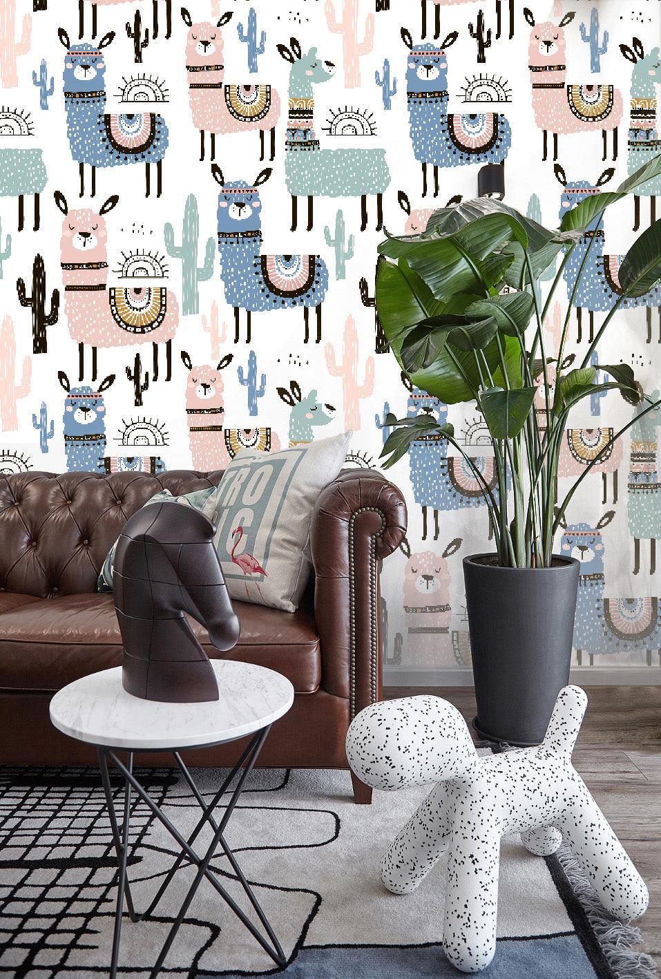 3D Color Cartoon Alpaca Wall Mural Wallpaper 11- Jess Art Decoration