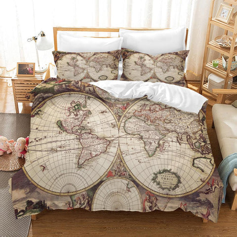 3D Khaki World Map Quilt Cover Set Bedding Set Pillowcases 70- Jess Art Decoration