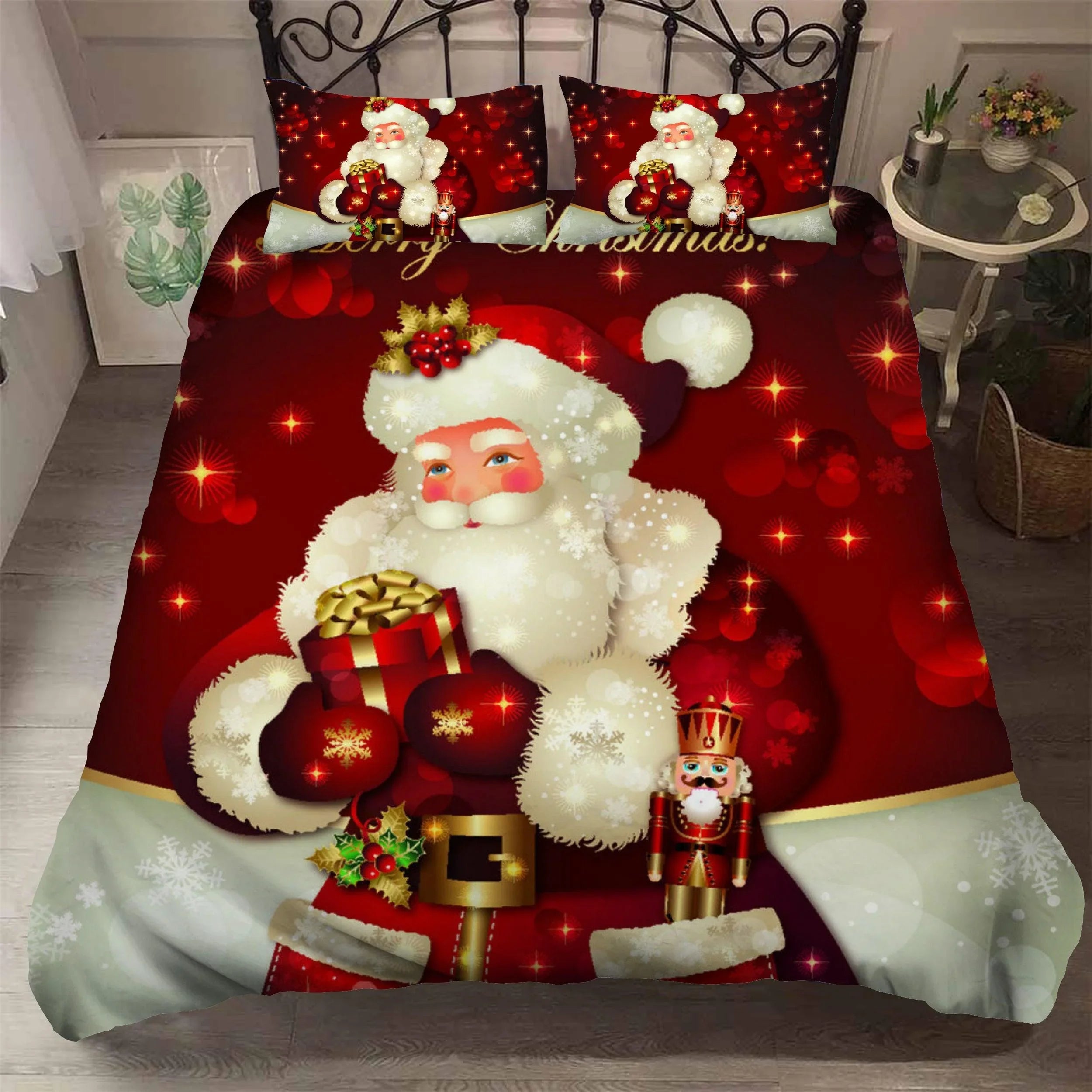 3D Merry Christmas Red Santa Claus Quilt Cover Set Bedding Set Duvet Cover Pillowcases JN 3066- Jess Art Decoration