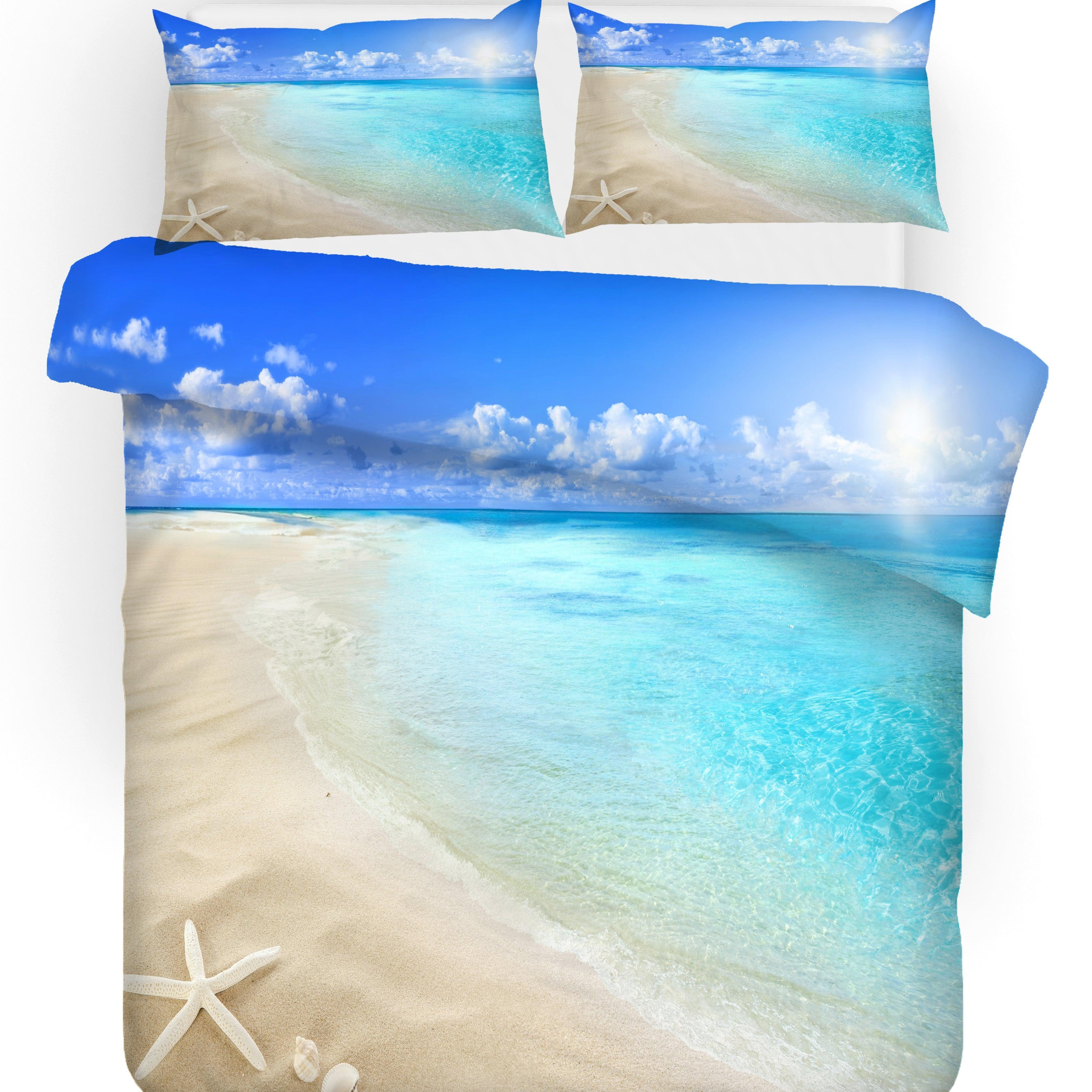 3D Blue Sea Beach Starfish Quilt Cover Set Bedding Set Pillowcases 129- Jess Art Decoration