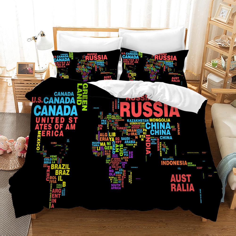 3D Black World Map Quilt Cover Set Bedding Set Pillowcases 71- Jess Art Decoration