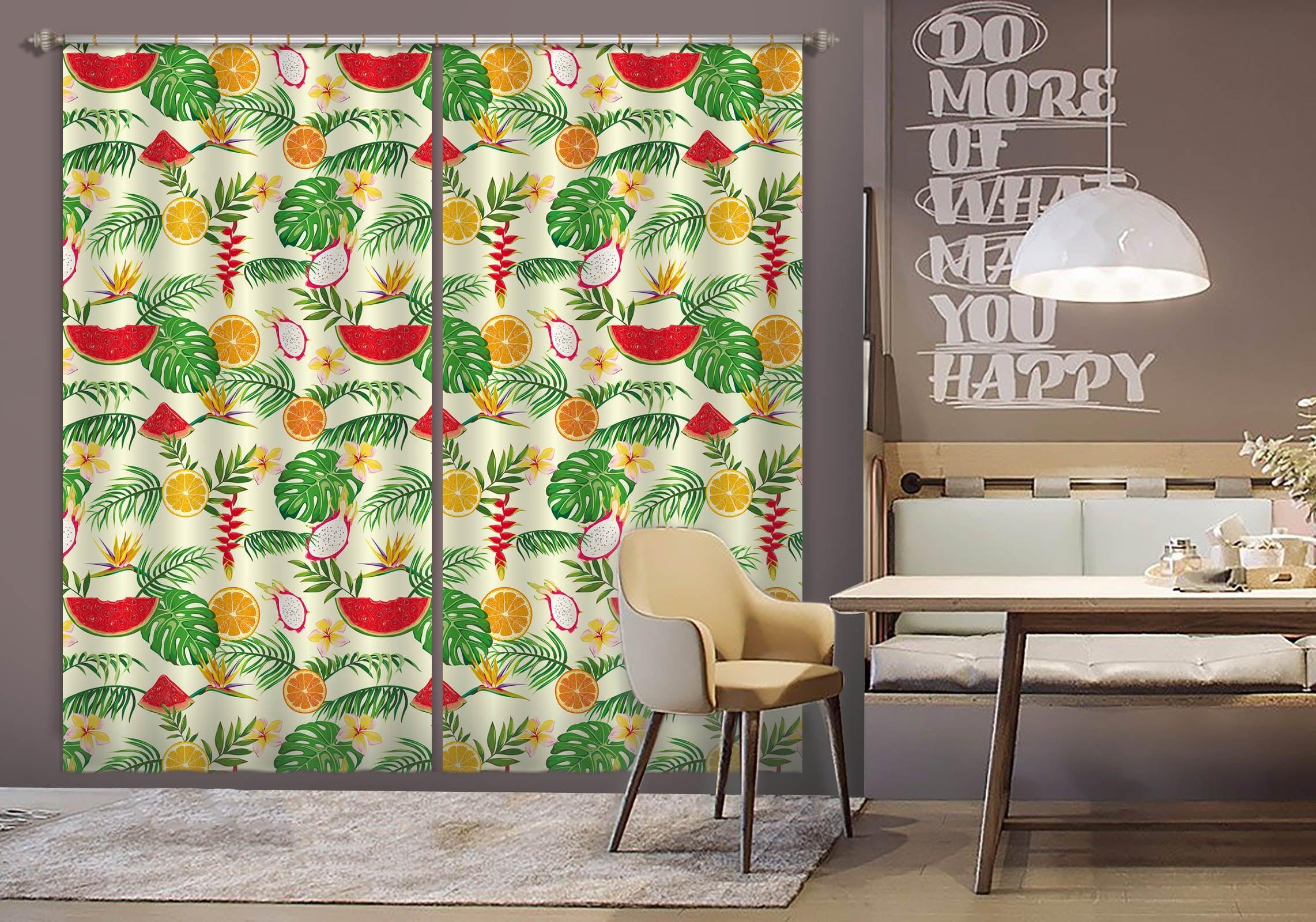 3D Green Tropical Leaves Color Fruits Watermelon Orange  Pitaya Curtains and Drapes 195- Jess Art Decoration