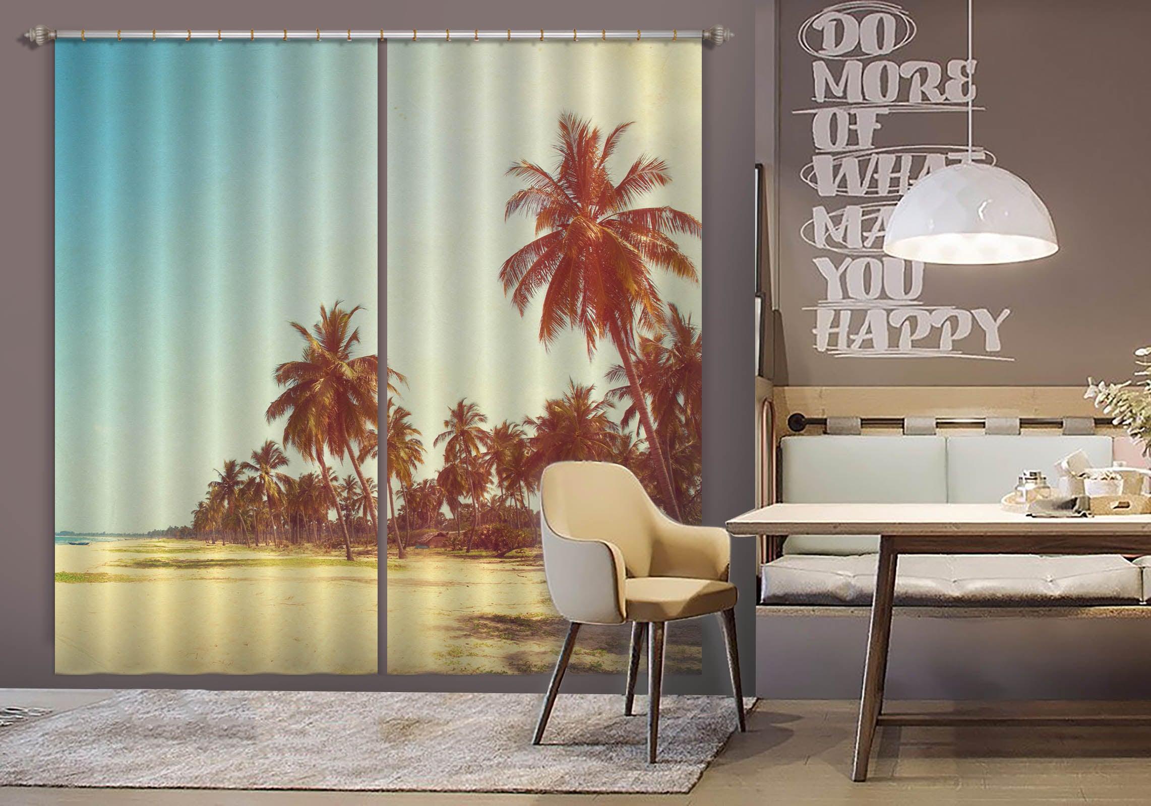 3D Seaside Beach Palm Tree Curtains and Drapes  77- Jess Art Decoration